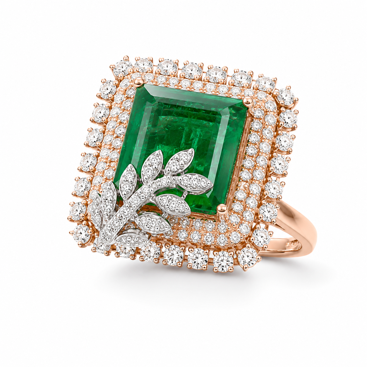 Natural Diamond Emerald Halo Statement Ring