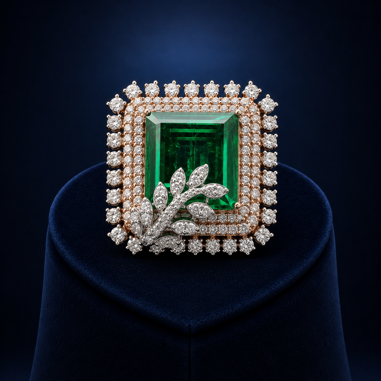 Natural Diamond Emerald Halo Statement Ring