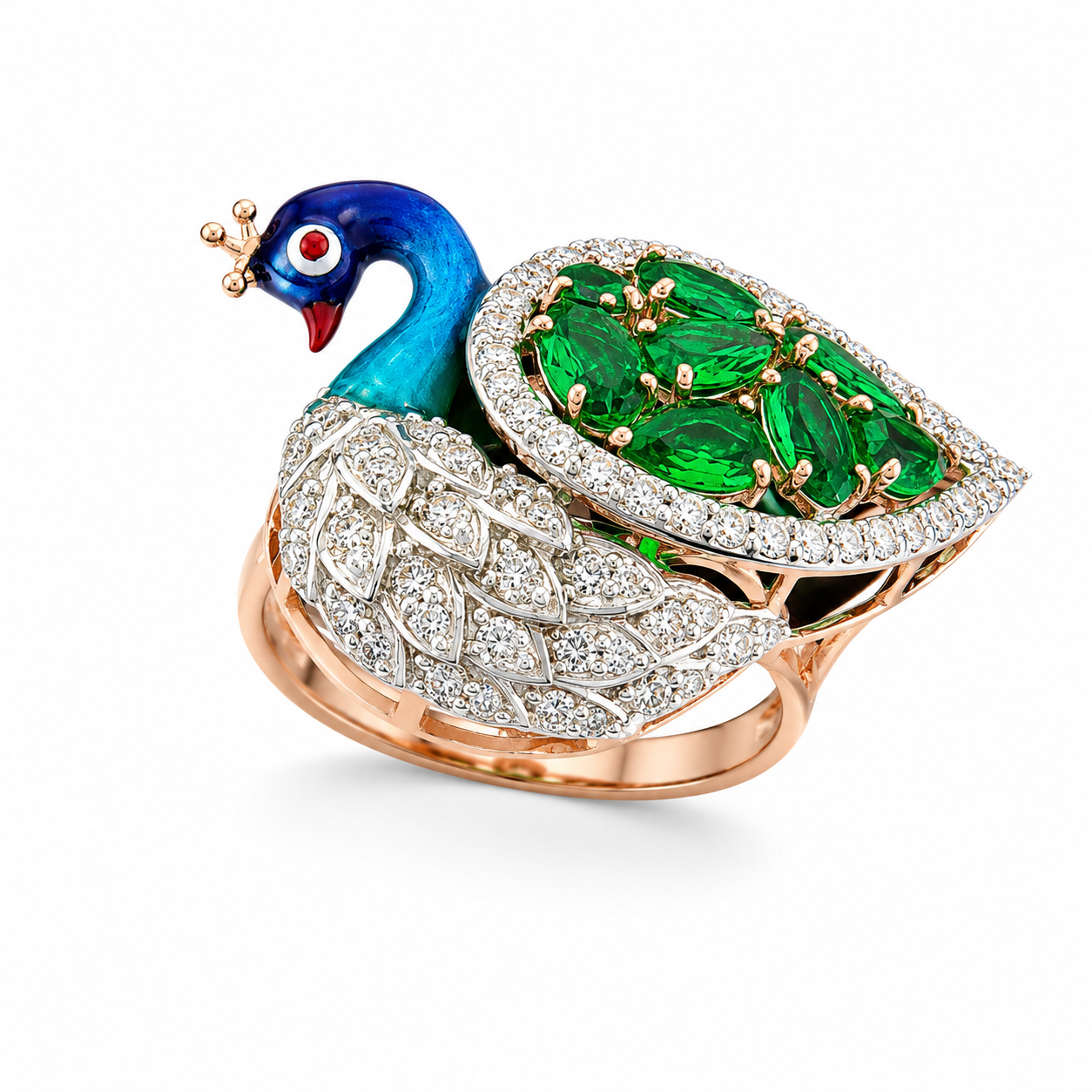 Natural Diamond Peacock Designer Statement Ring