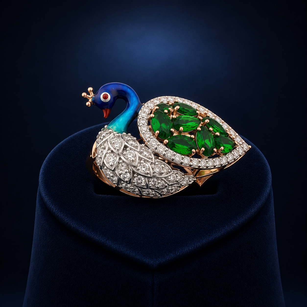 Natural Diamond Peacock Designer Statement Ring