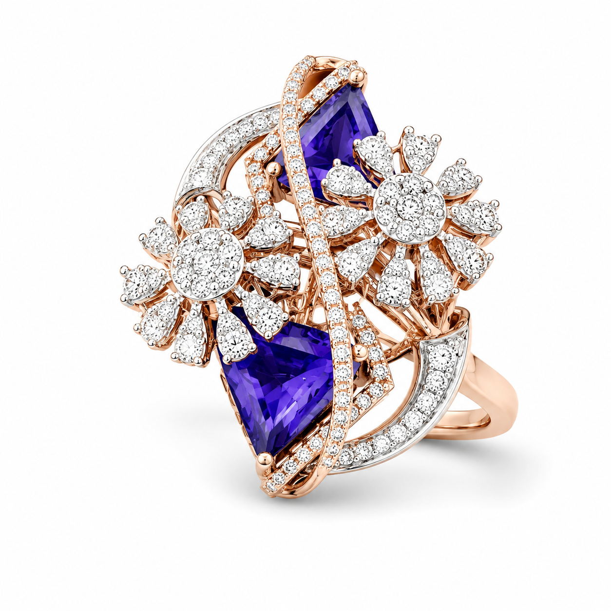 Natural Diamond Tanzanite Floral Designer Ring