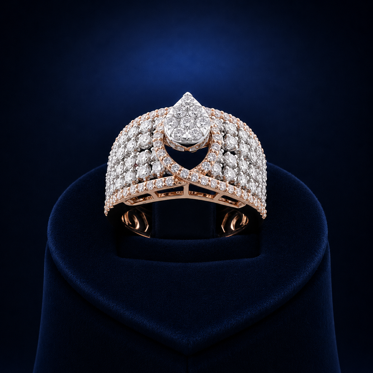 Natural Diamond Pear Cluster Statement Ring