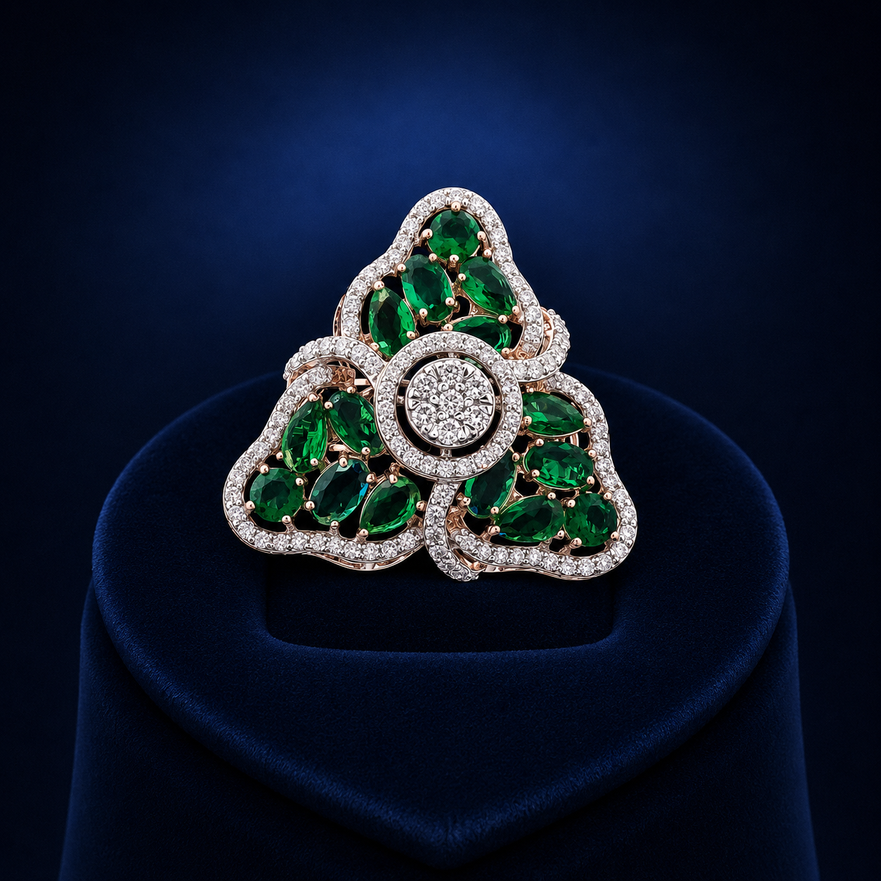 Natural Diamond Emerald Clover Statement Ring