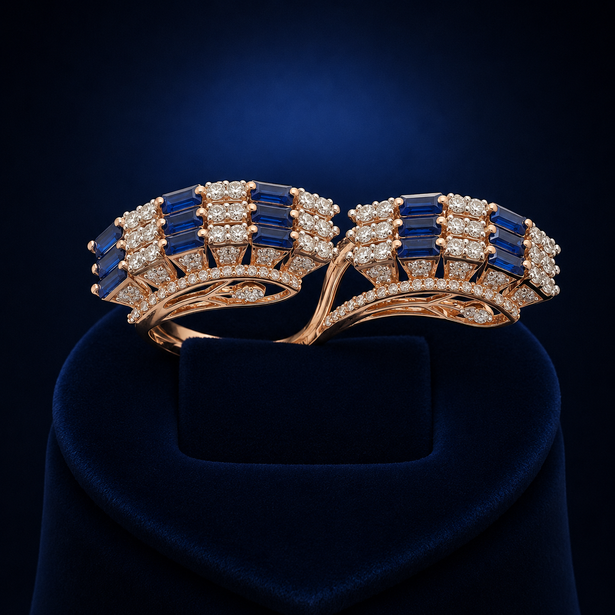 Natural Diamond Sapphire Open Statement Ring