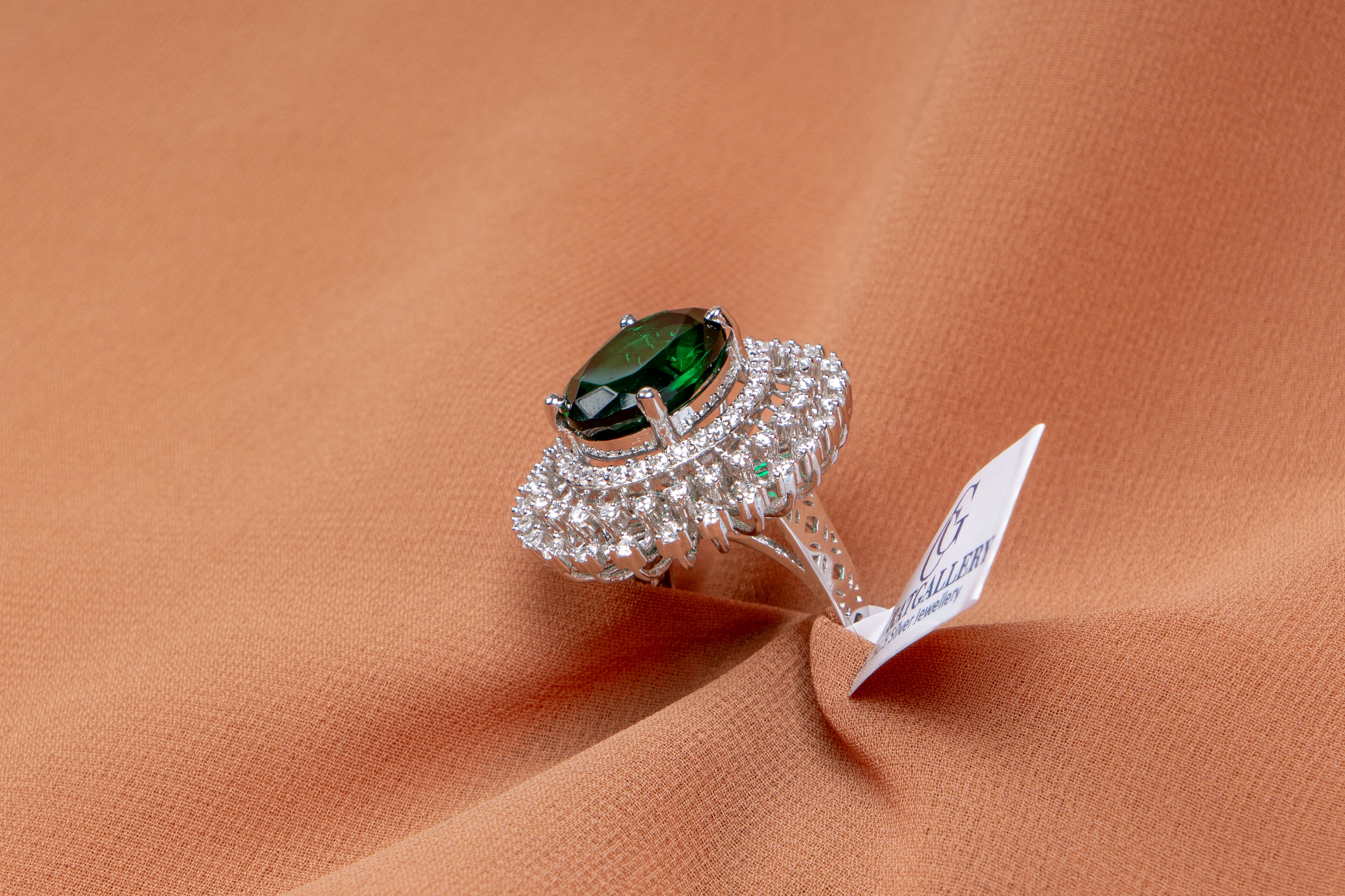 Verena Emerald Halo Cocktail Ring