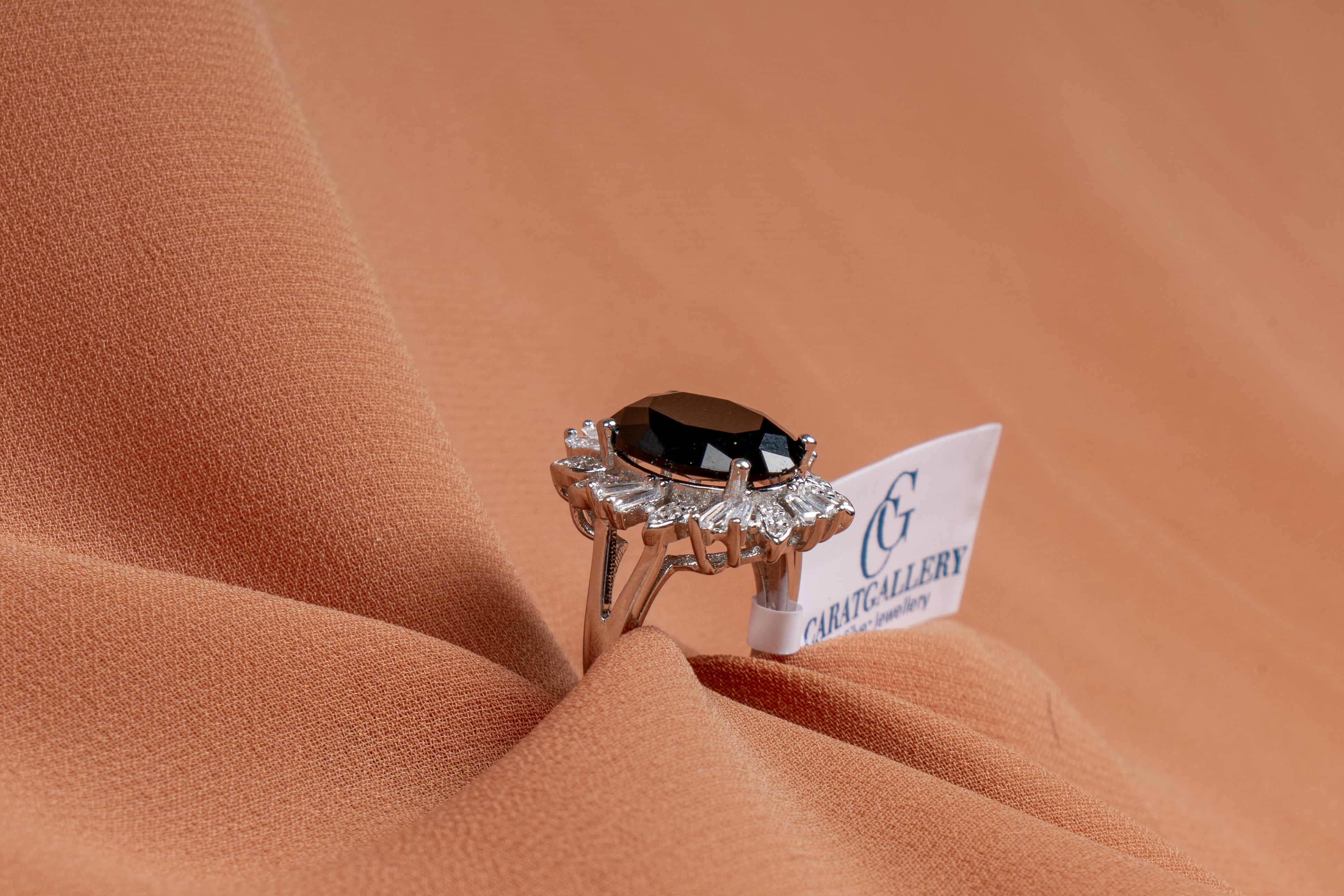 Noelle Black Oval Halo Cocktail Ring