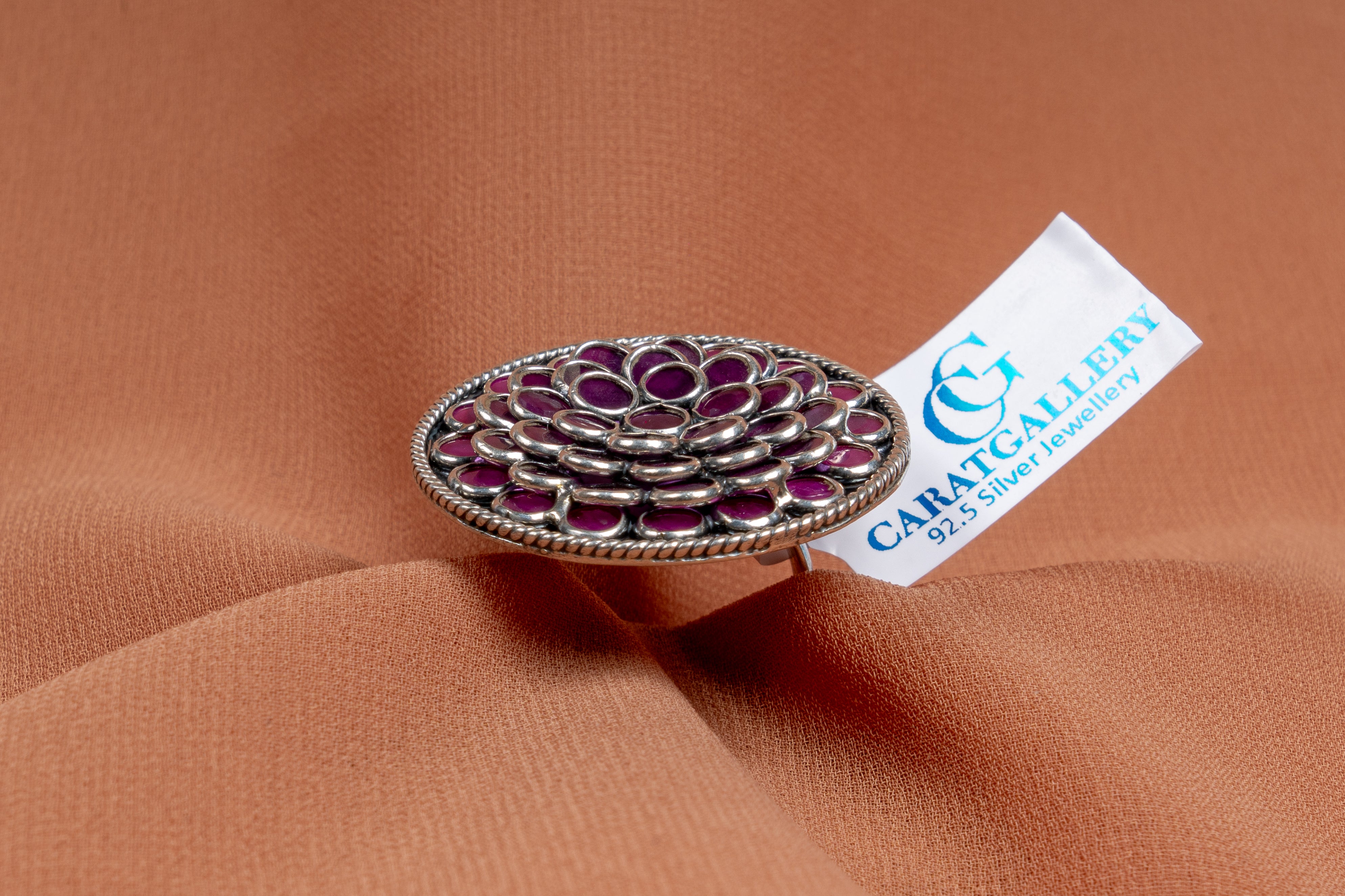 Anvika Oxidised Floral Dome Ring