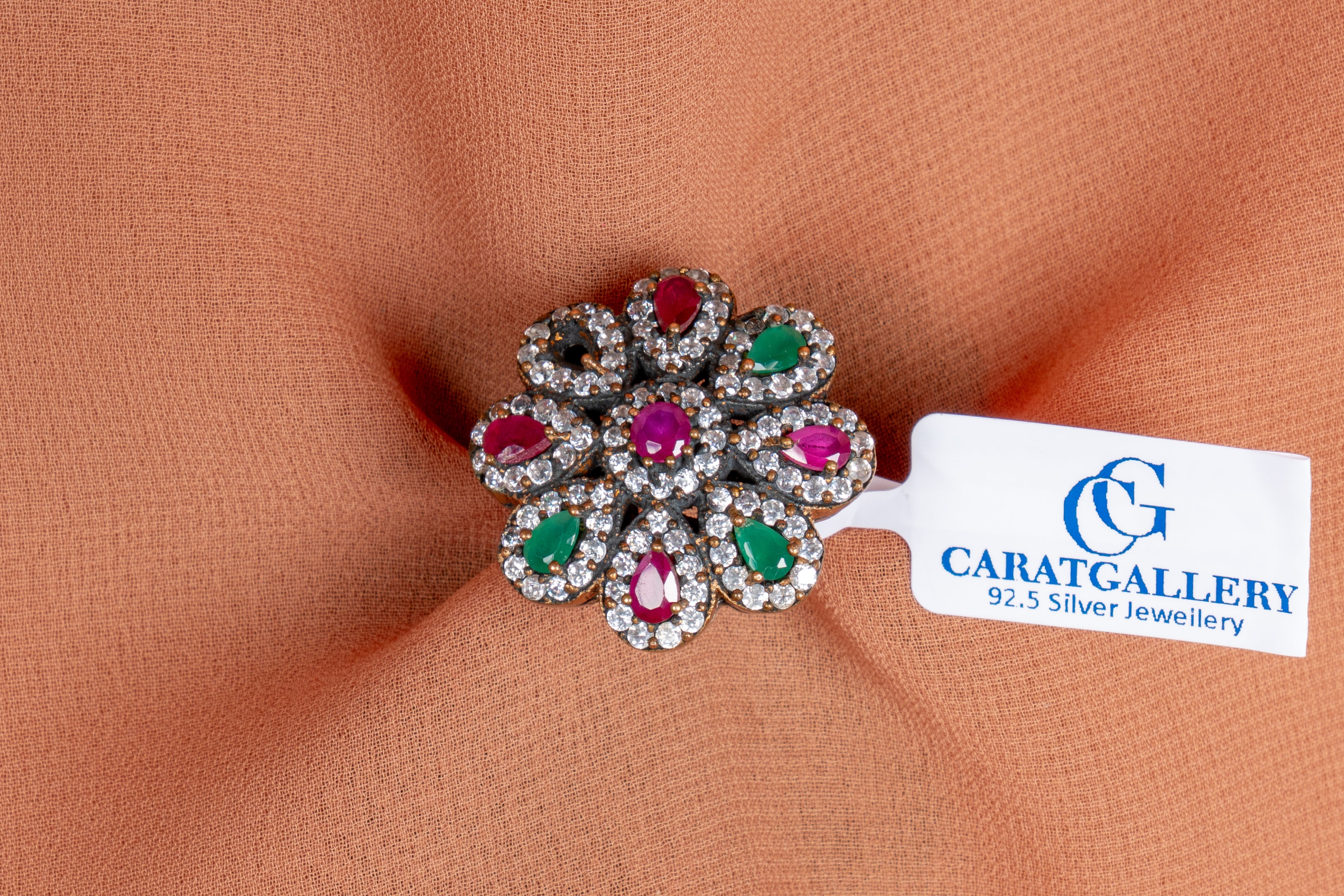 Zarina Antique Ruby & Emerald Flower Ring