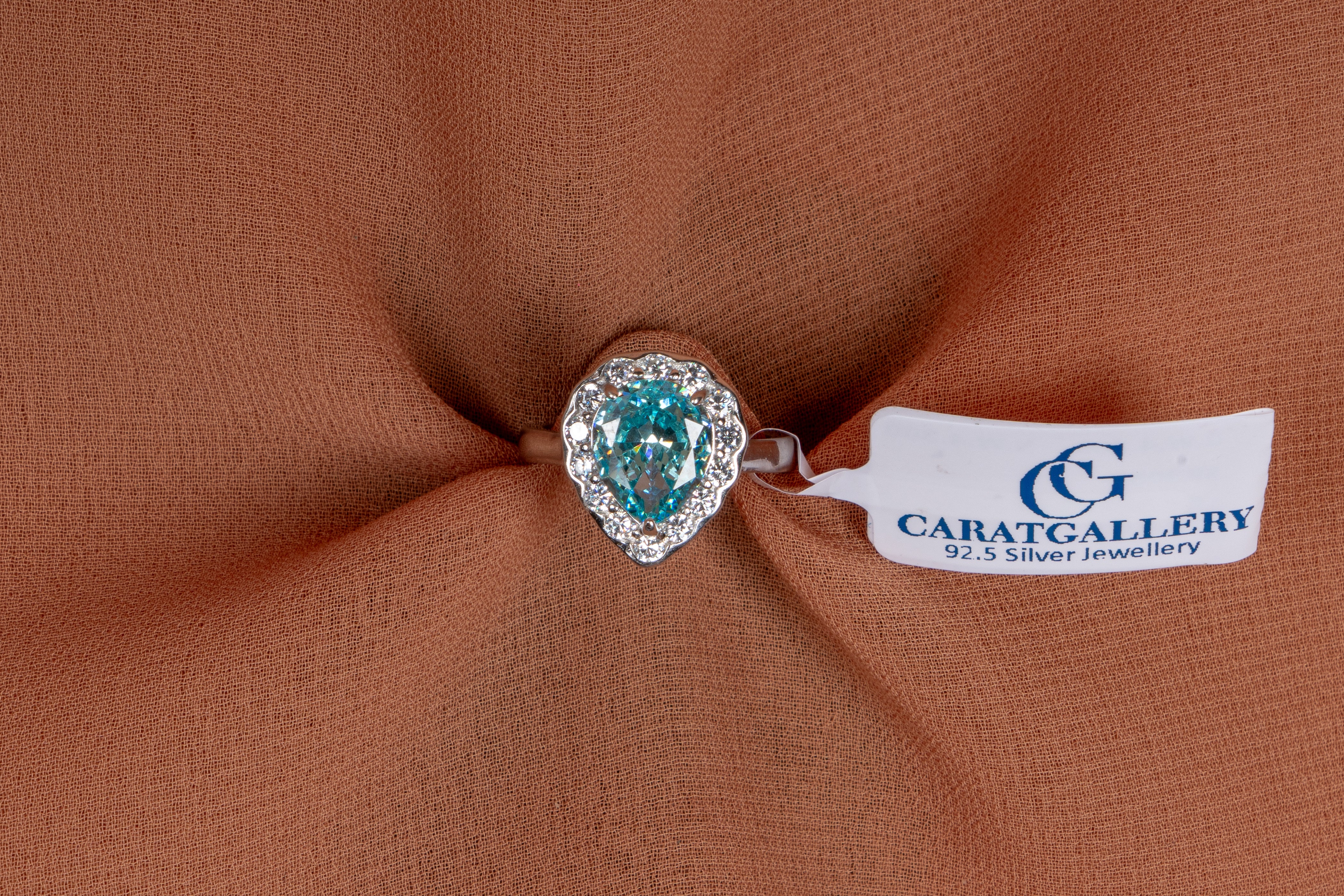 Calista Aqua Pear Halo Ring
