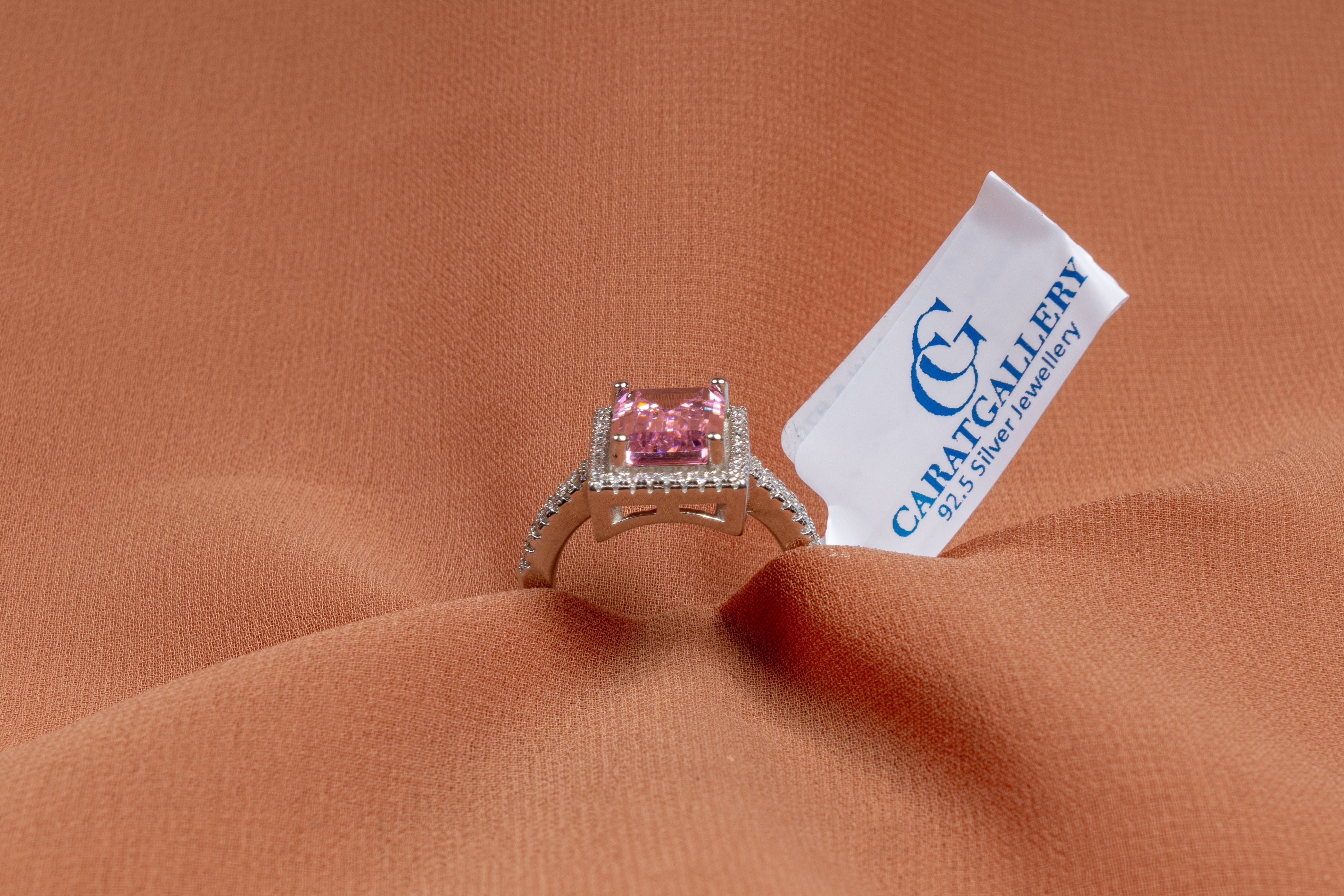 Rosalind Pink Emerald-Cut Halo Ring