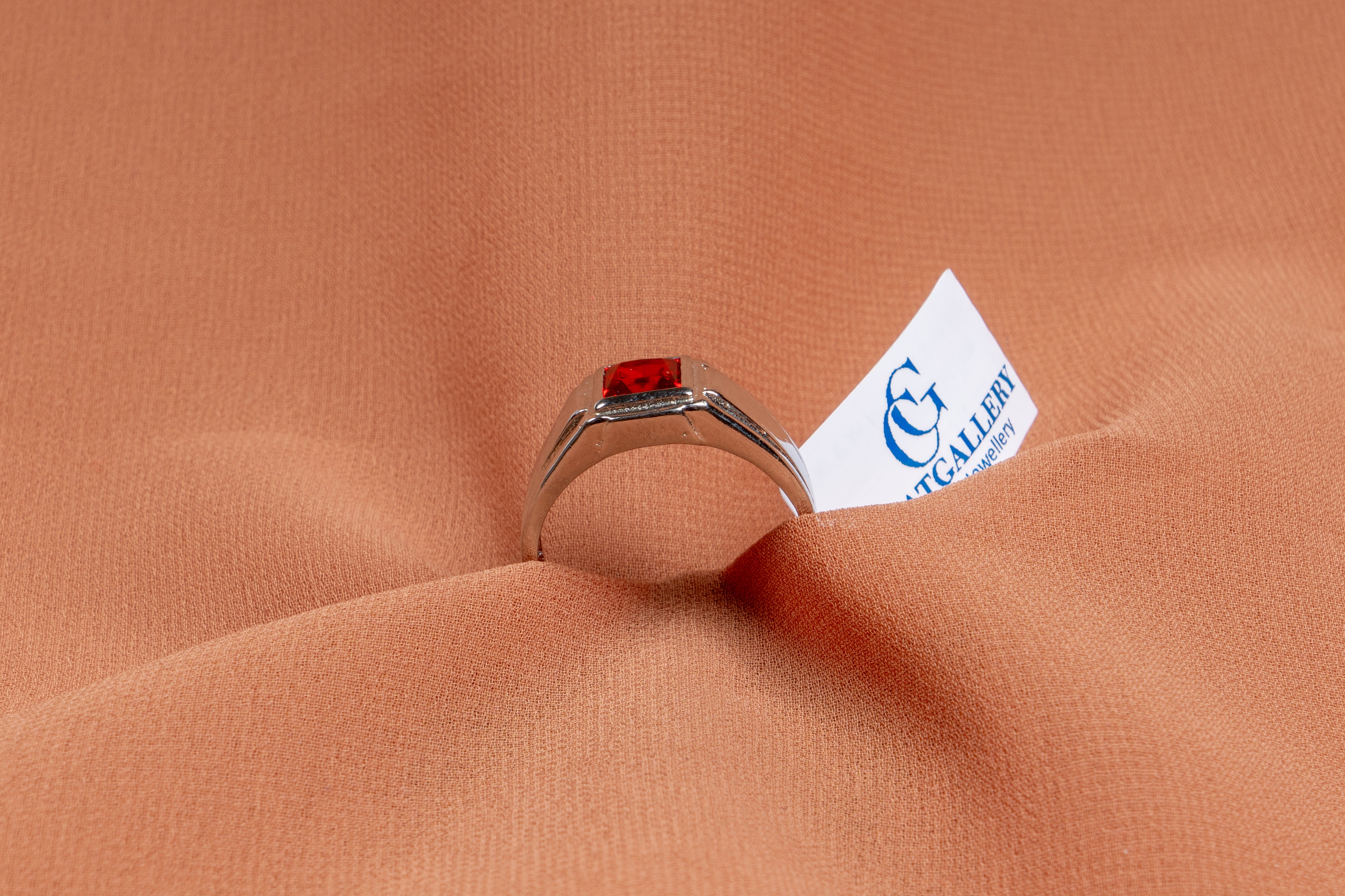 Crimson Square Cut Silver Ring
