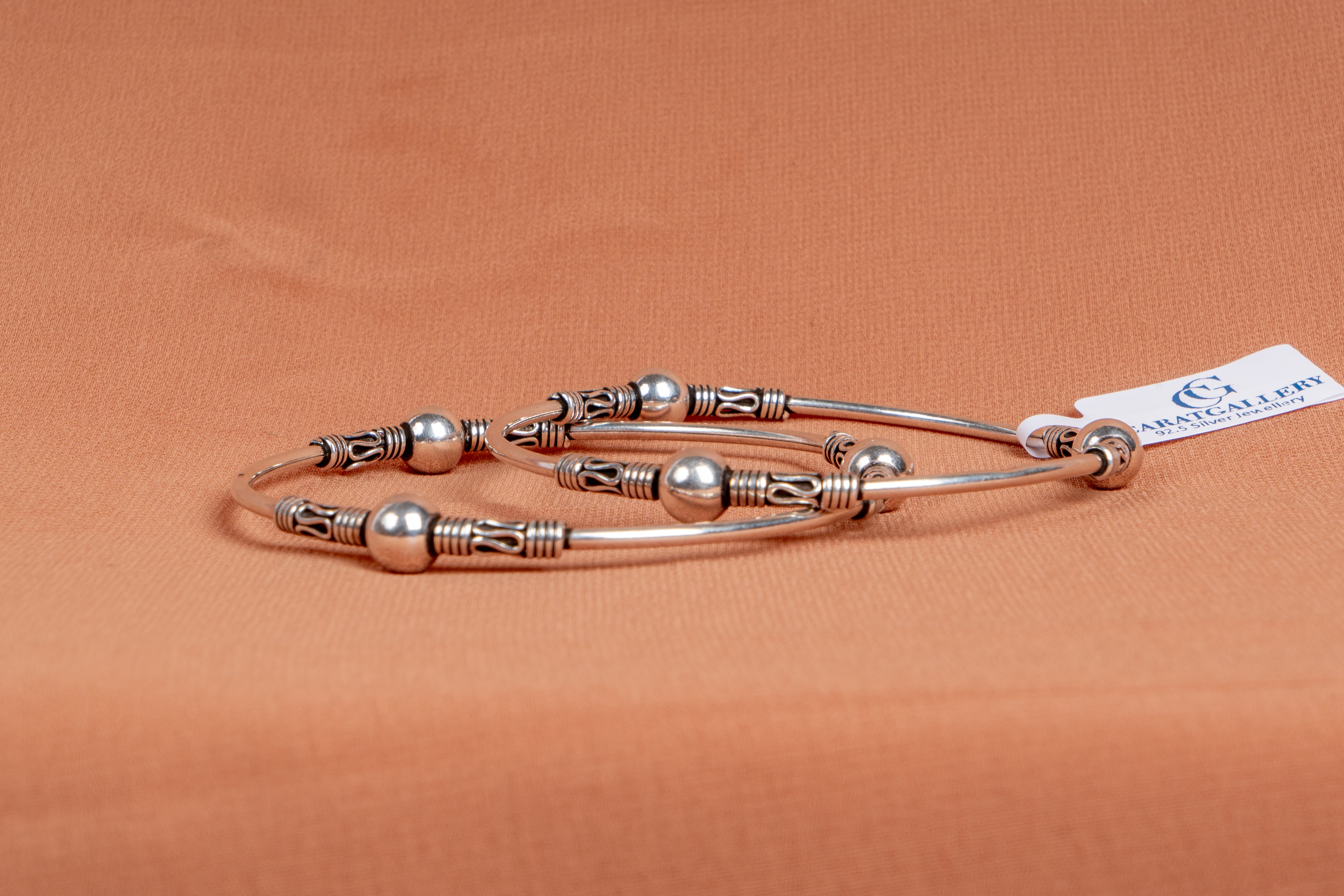 Classic Beaded Oxidised Silver Bangles