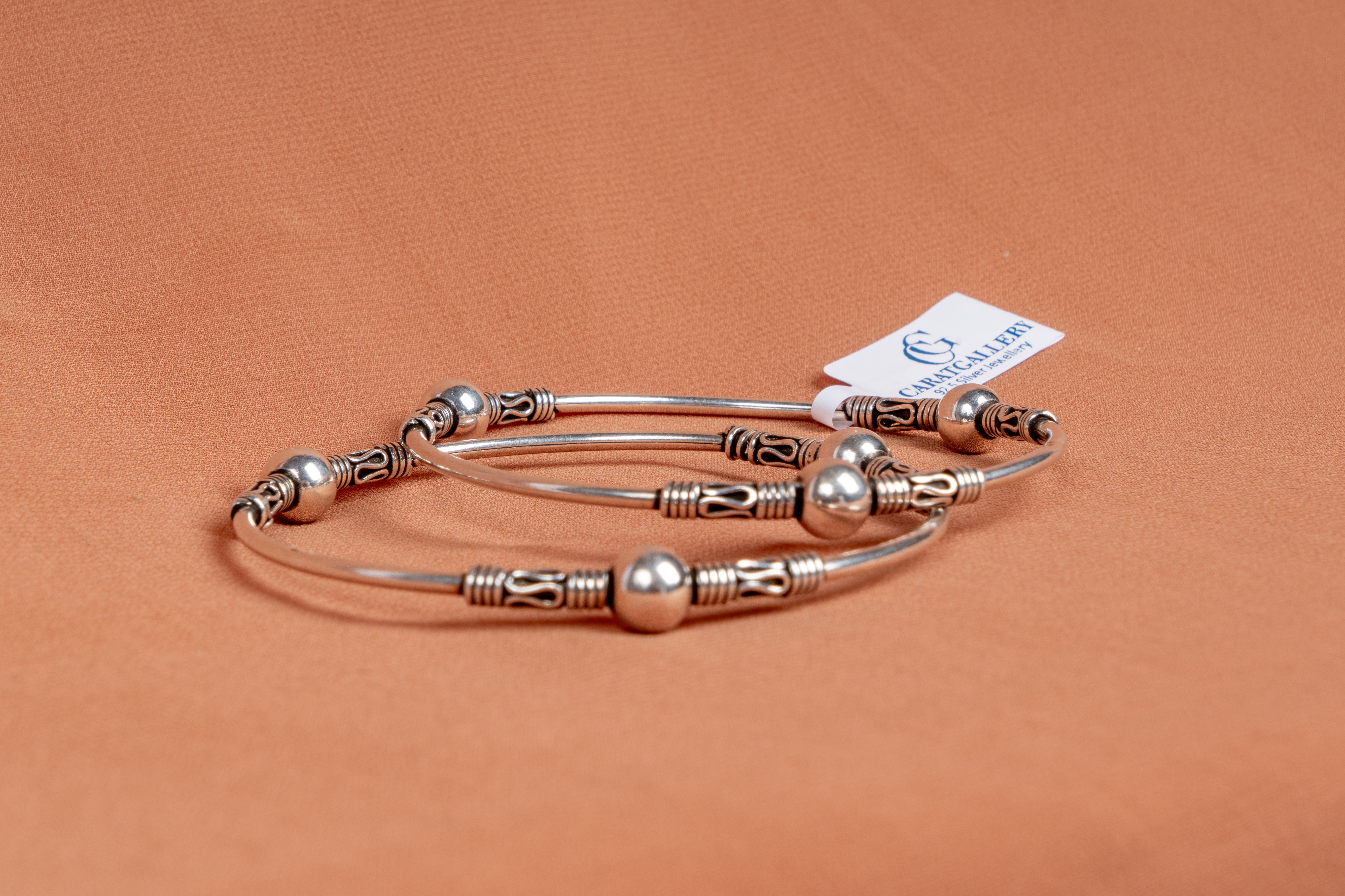 Classic Beaded Oxidised Silver Bangles
