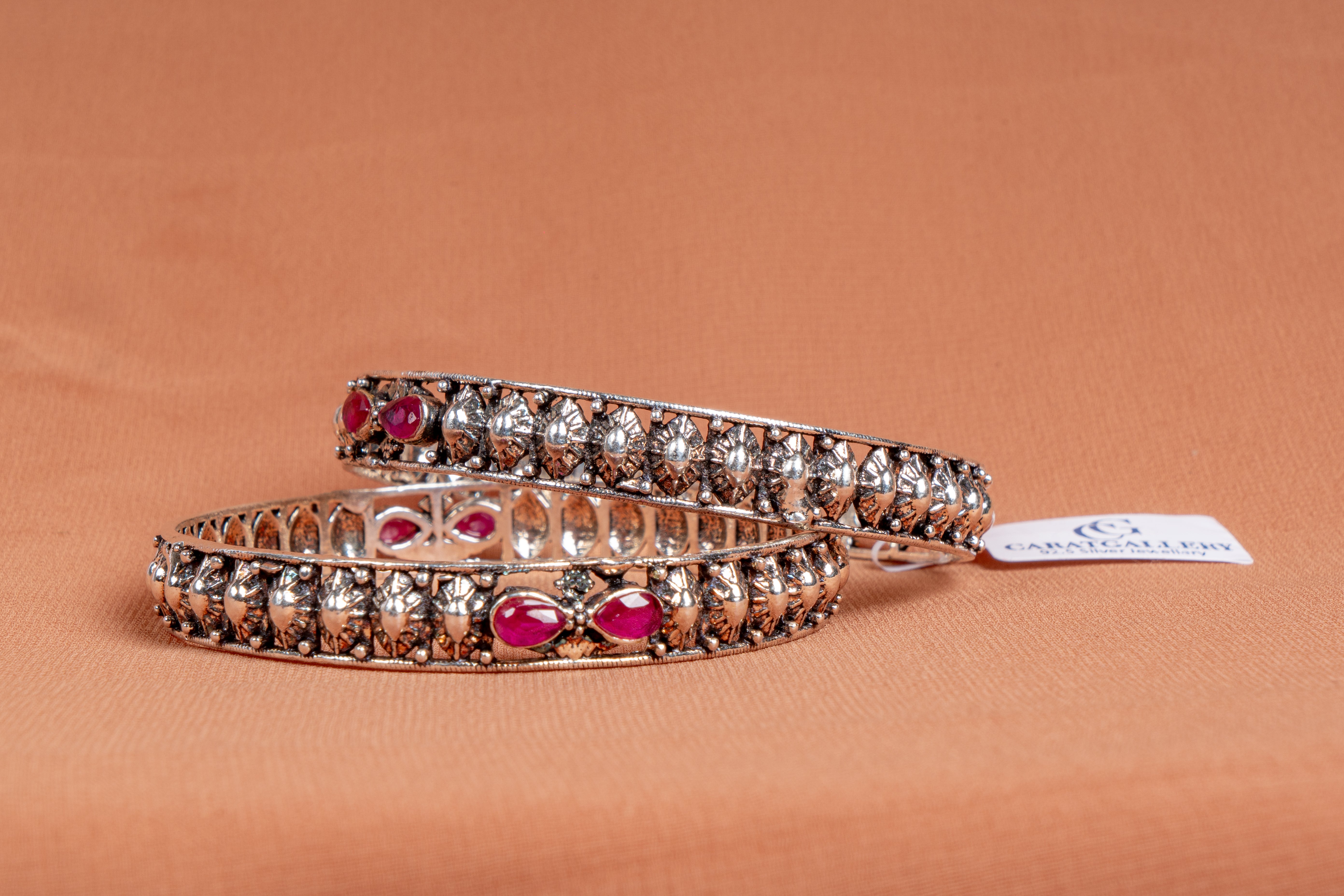 Ruby Bloom Oxidised Silver Bangles
