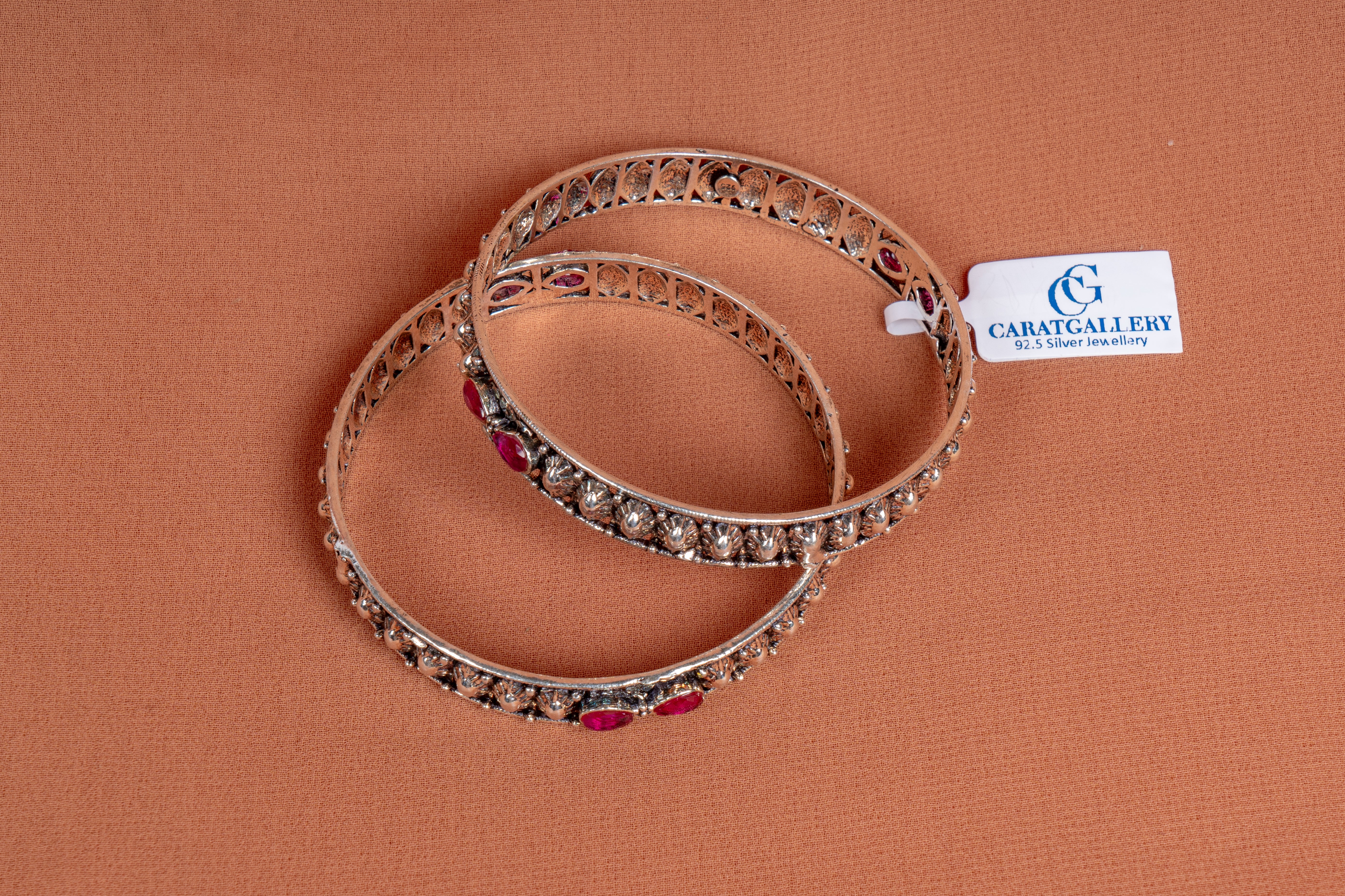 Ruby Bloom Oxidised Silver Bangles