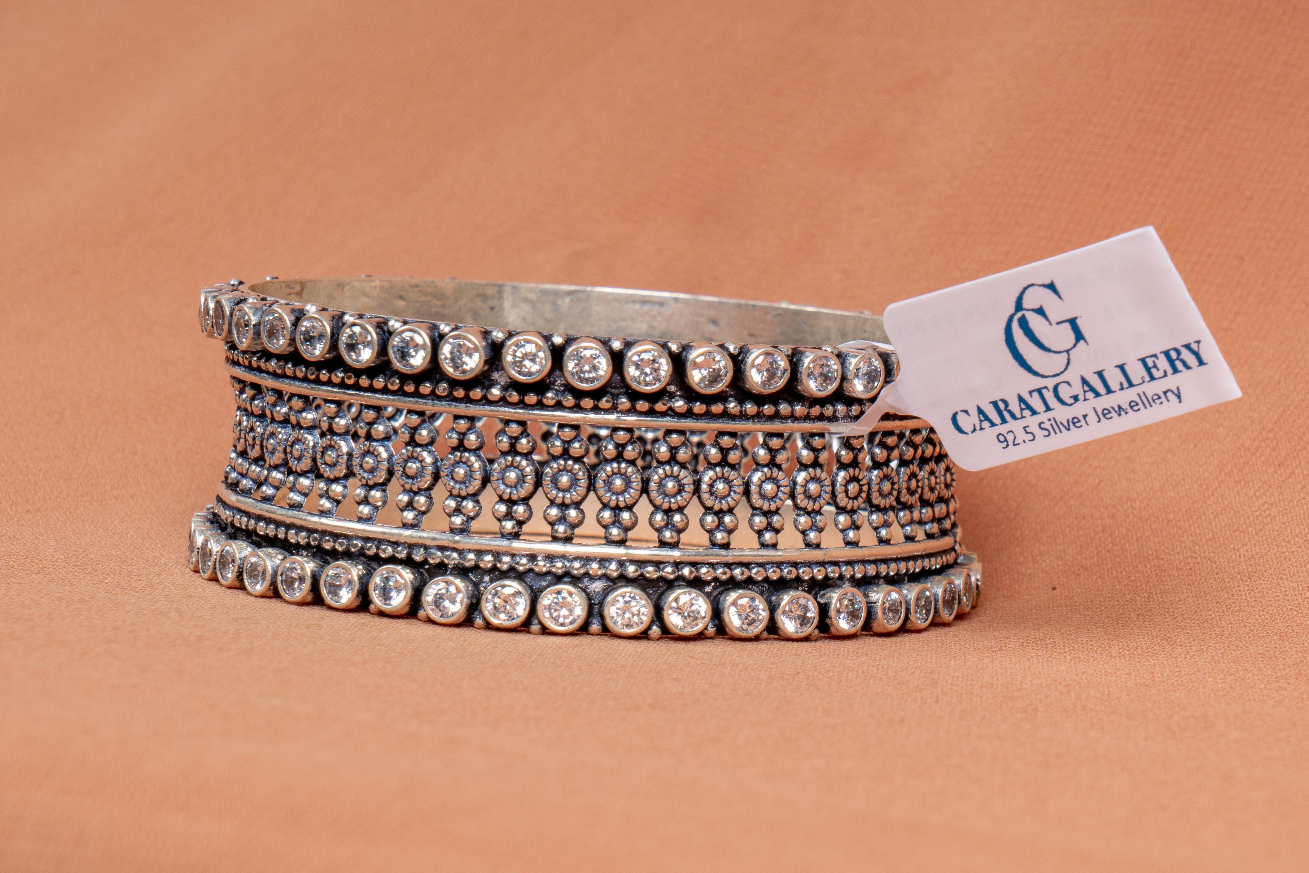 Celestial Sparkle Silver Cuff Kada