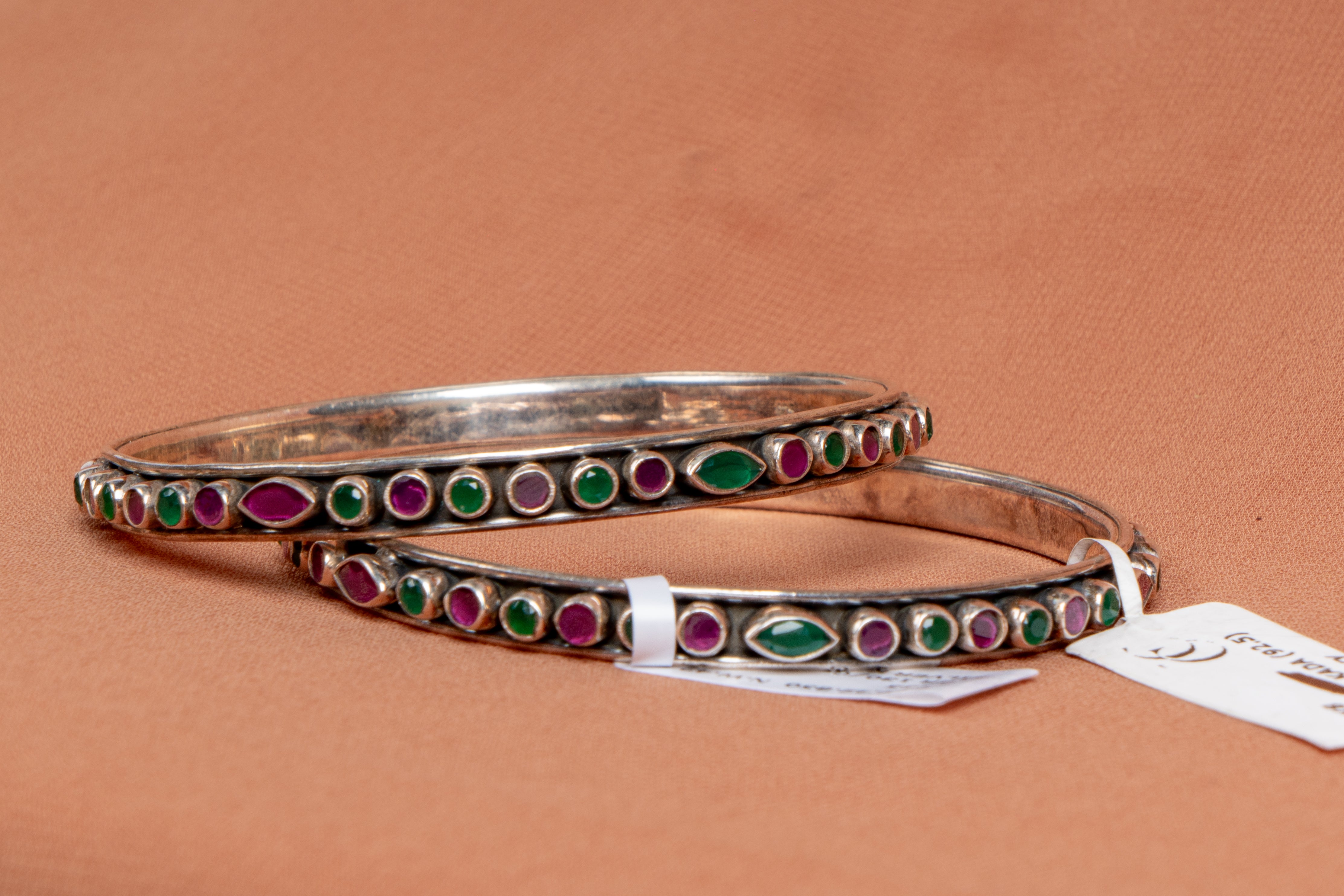 Emerald Ruby Harmony Silver Bangles