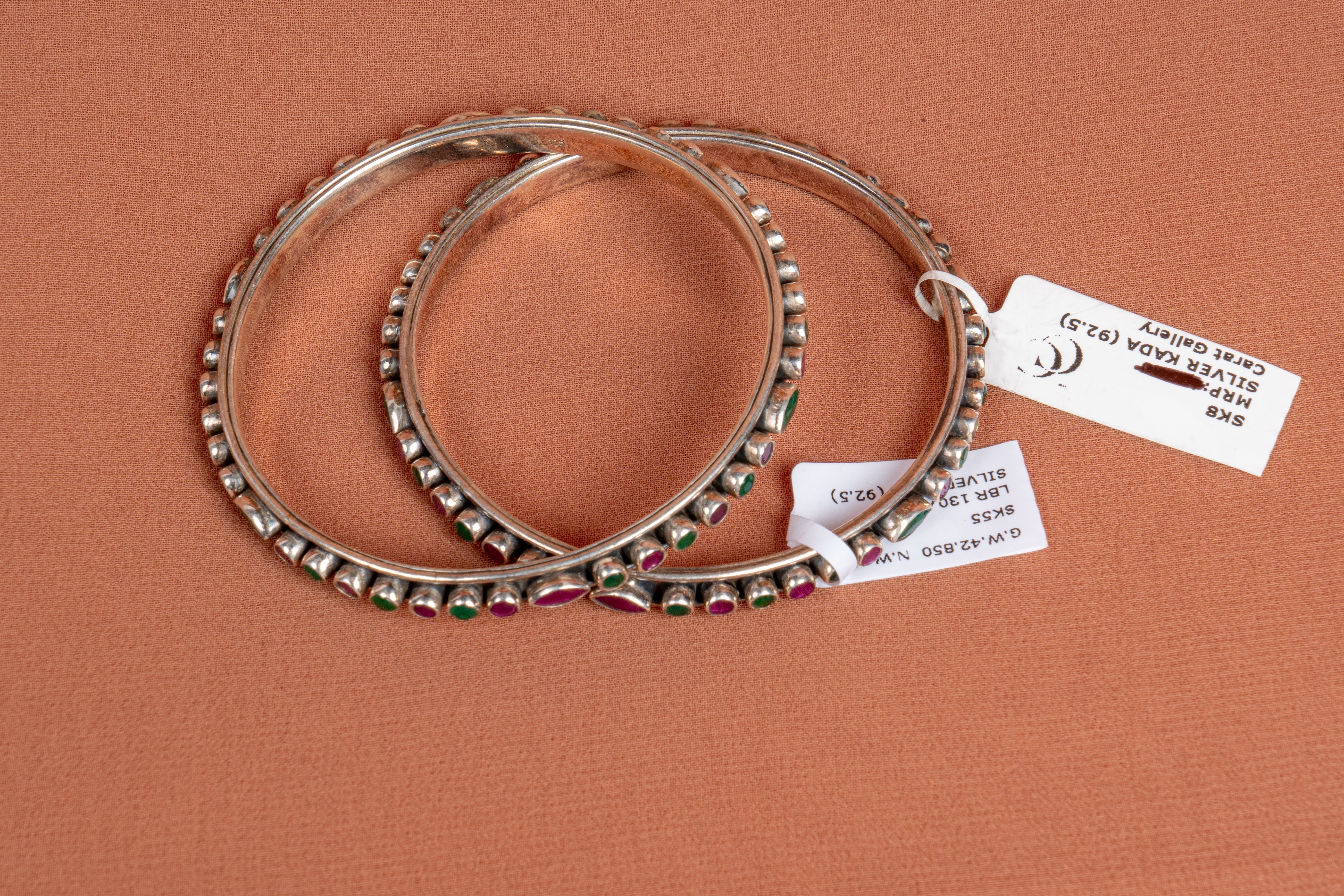 Emerald Ruby Harmony Silver Bangles
