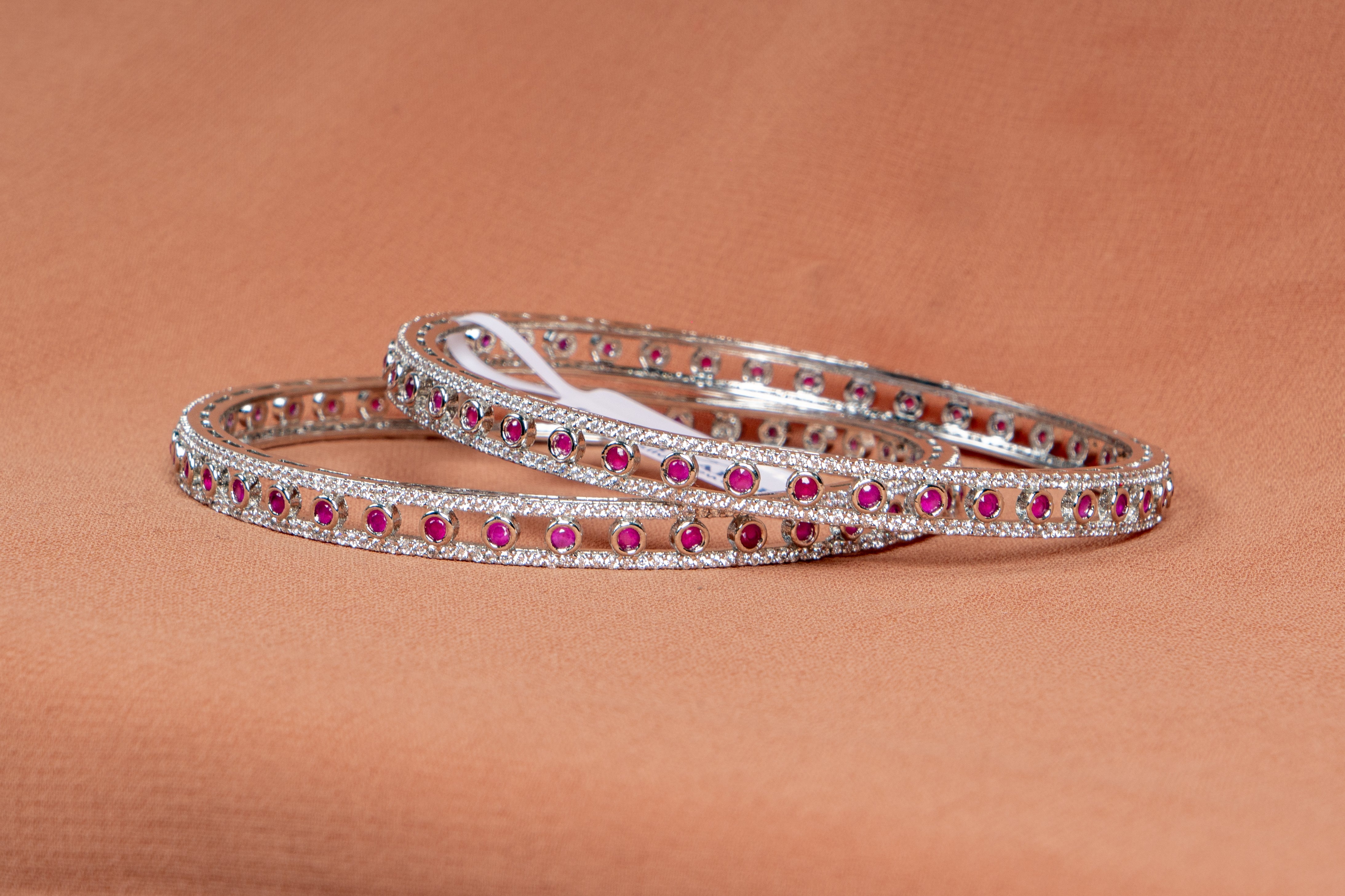 Ruby Radiance Silver Bangles