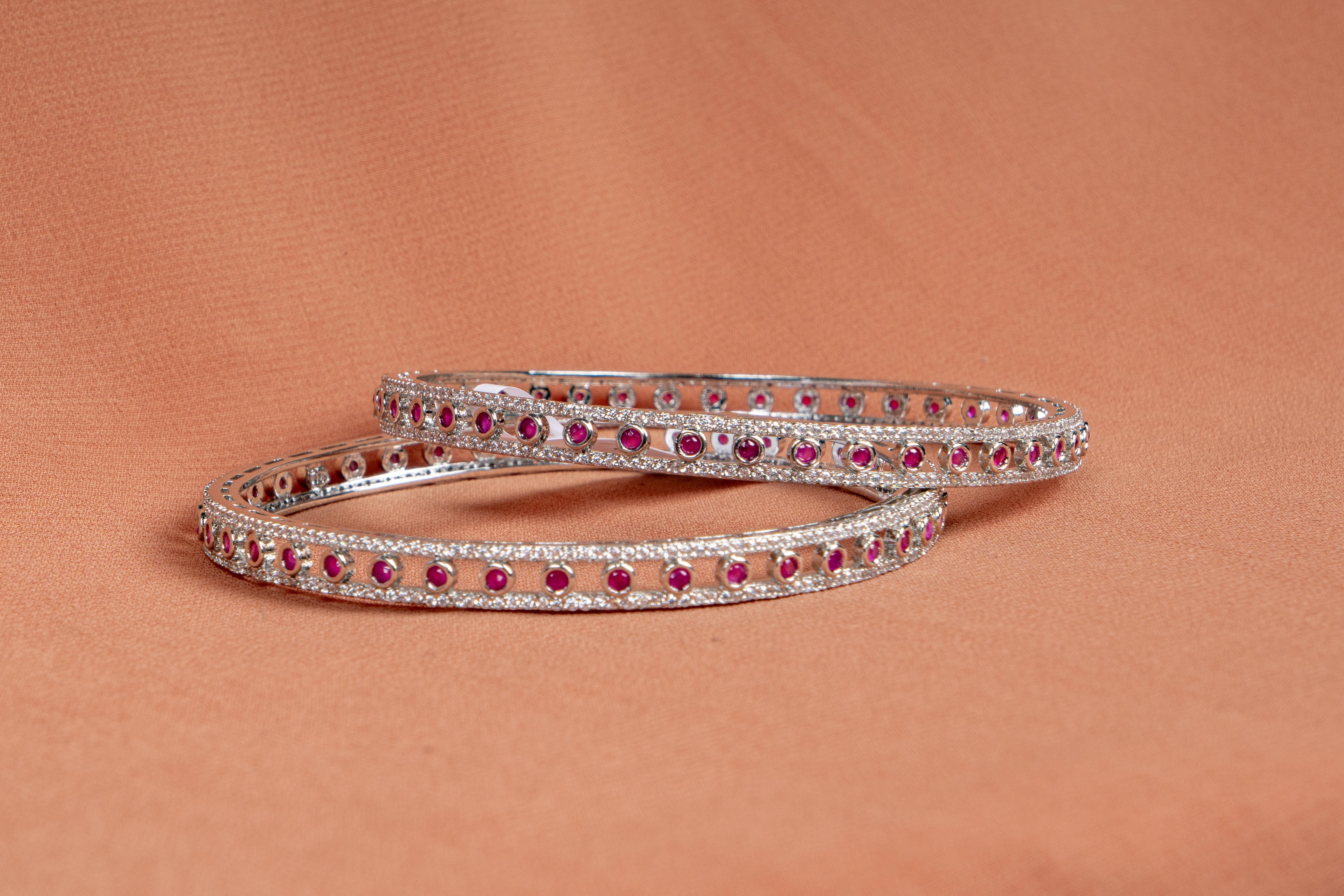 Ruby Radiance Silver Bangles