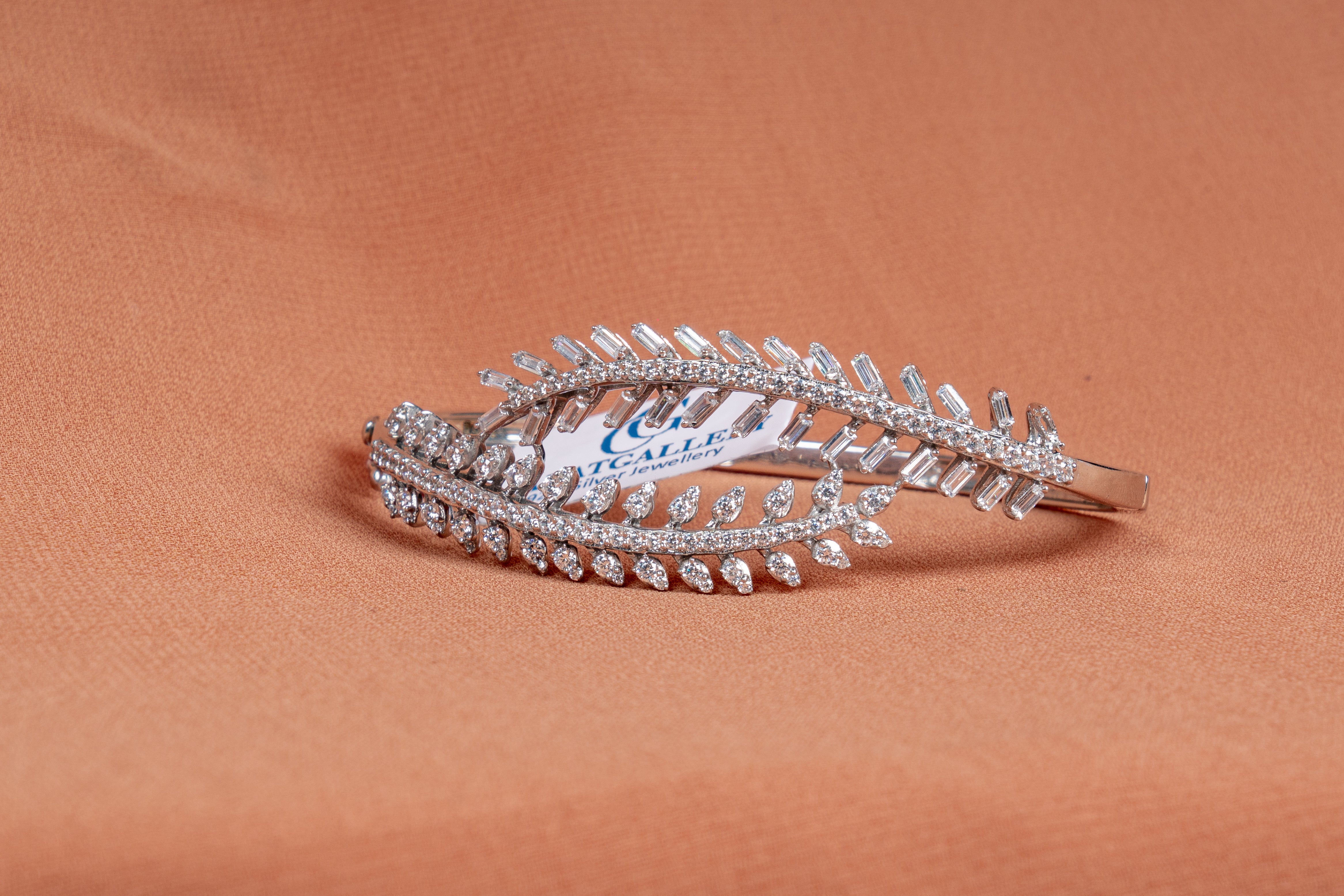 Crystal Fern Sterling Silver CZ Designer Kada
