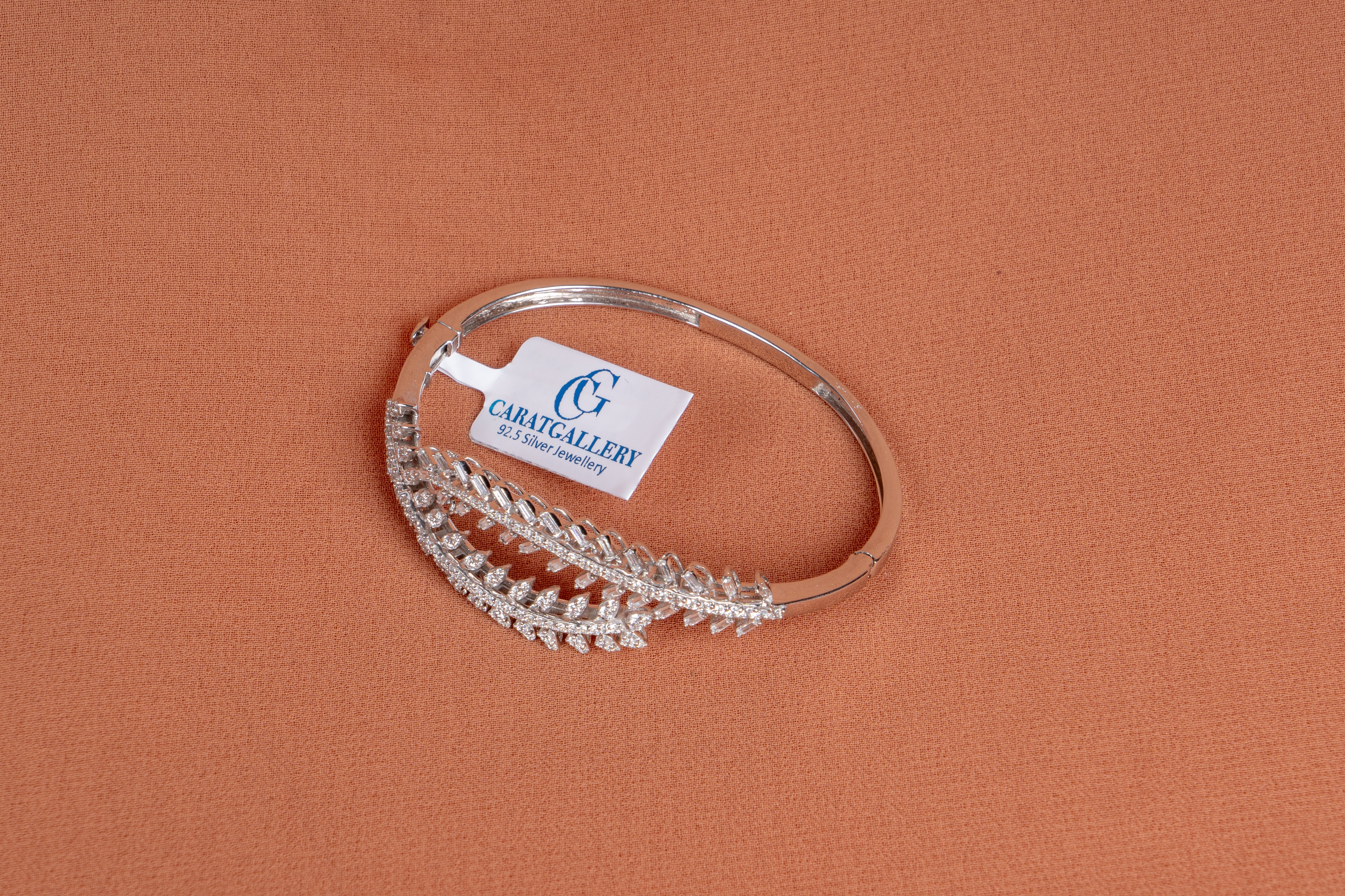 Crystal Fern Sterling Silver CZ Designer Kada