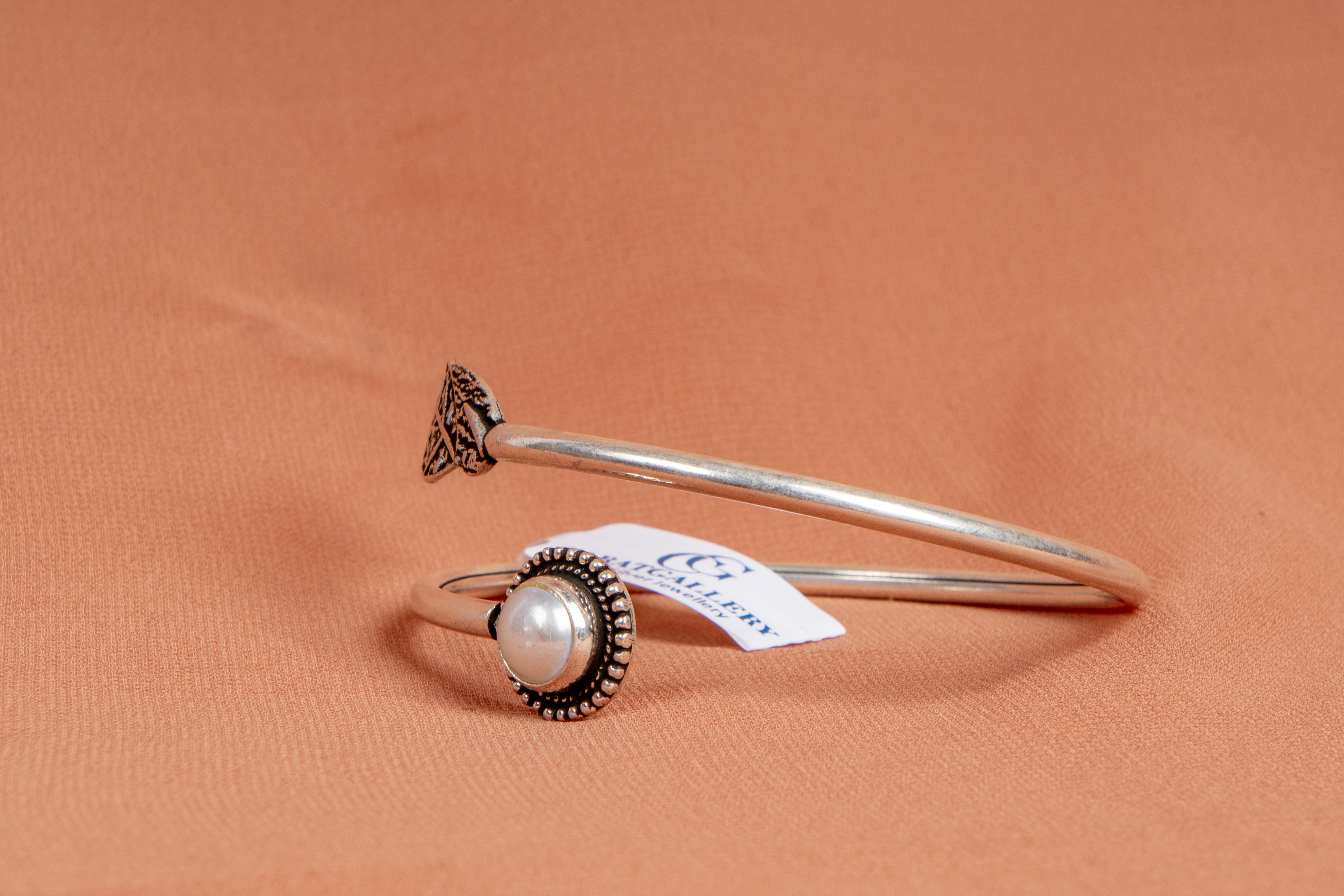 Pearl Leaf Sterling Silver Open Cuff Bracelet