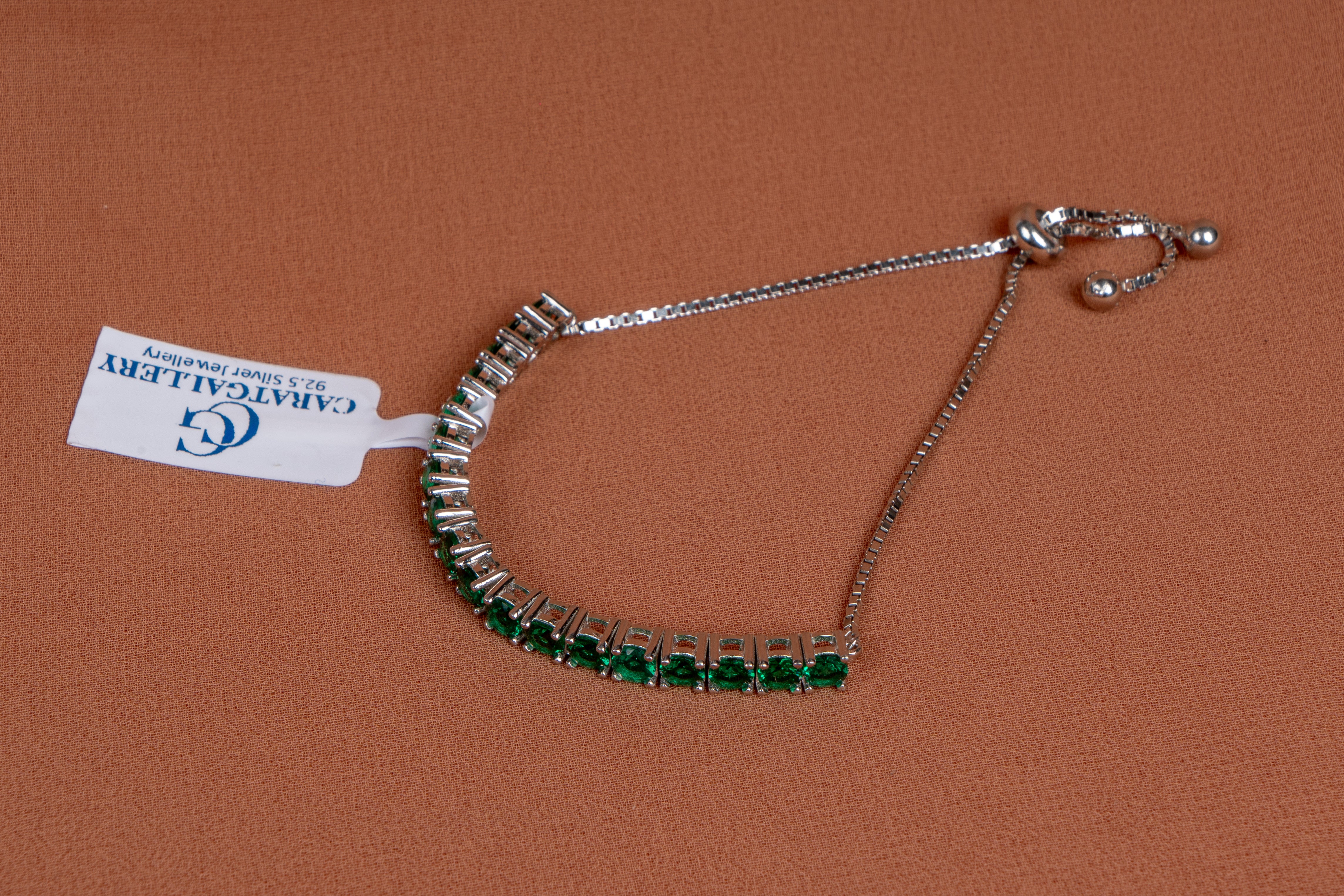 Emerald Spark Adjustable Tennis Silver Bracelet