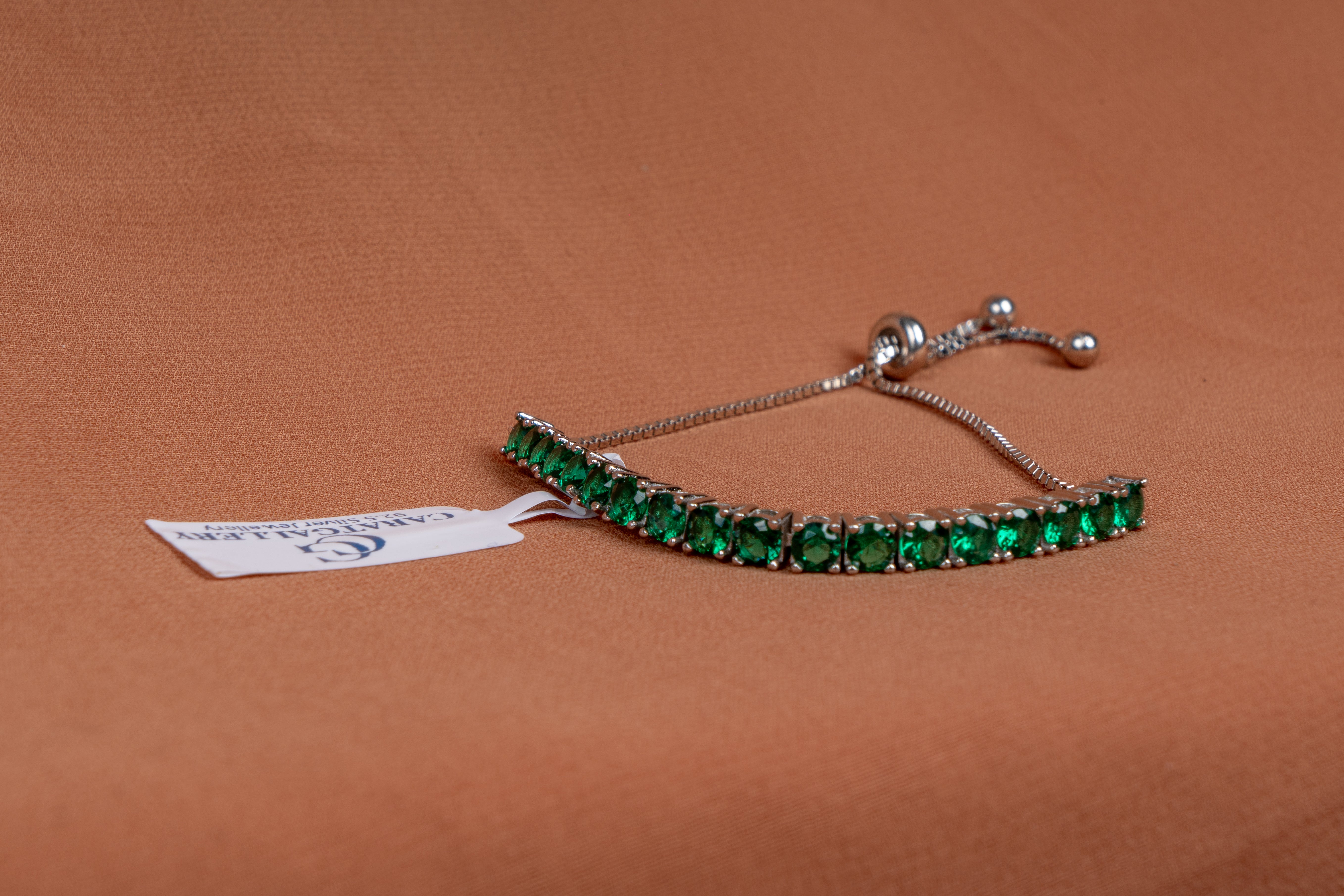 Emerald Spark Adjustable Tennis Silver Bracelet