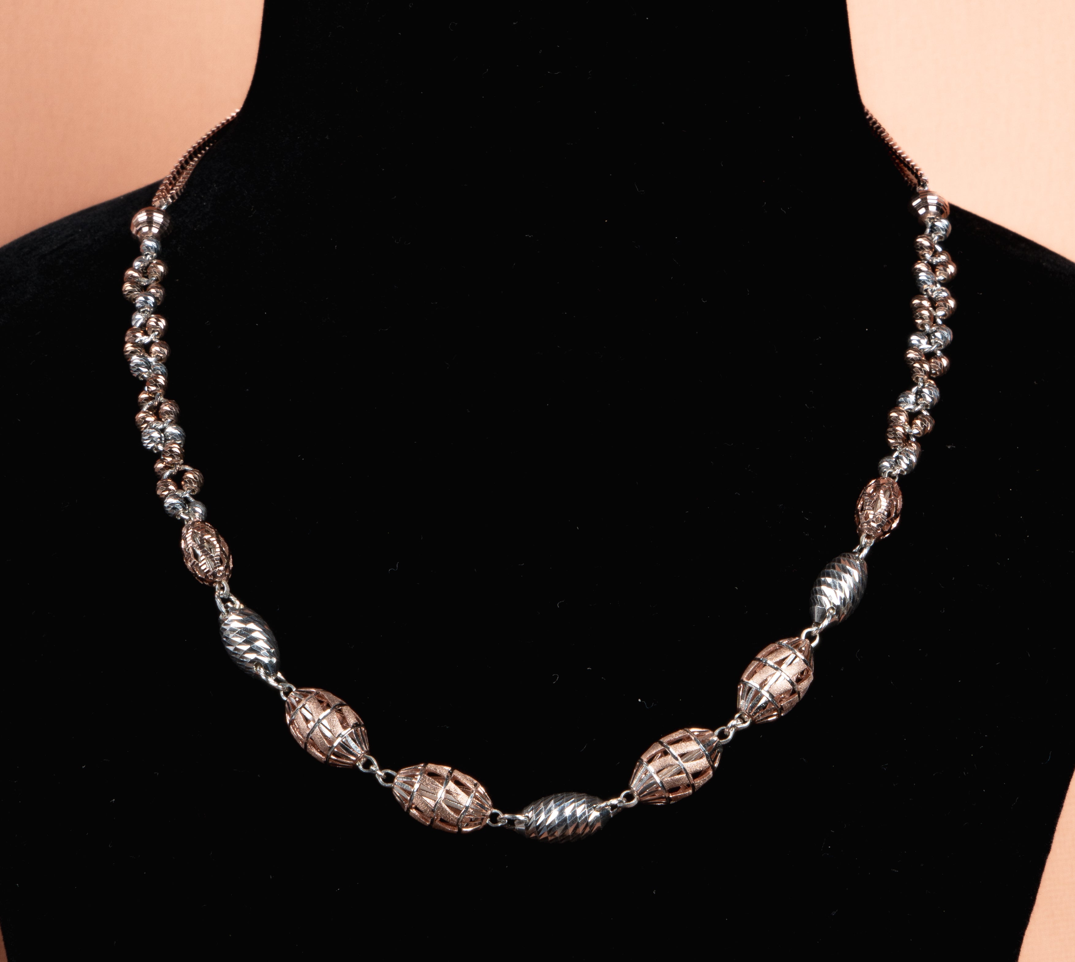 Dual Tone Designer Bead Silver Necklace