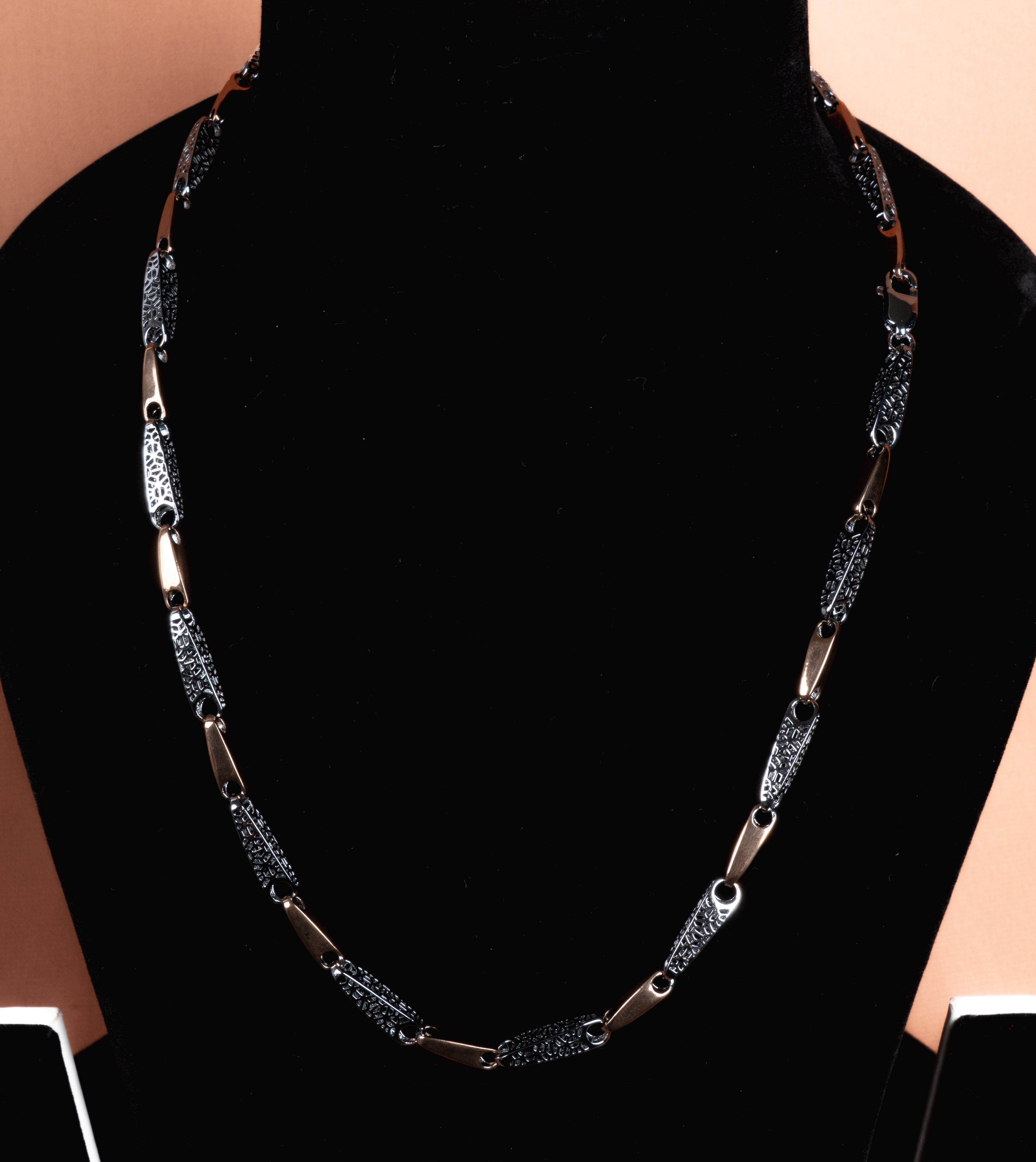 Dual Tone Geometric Link Silver Necklace