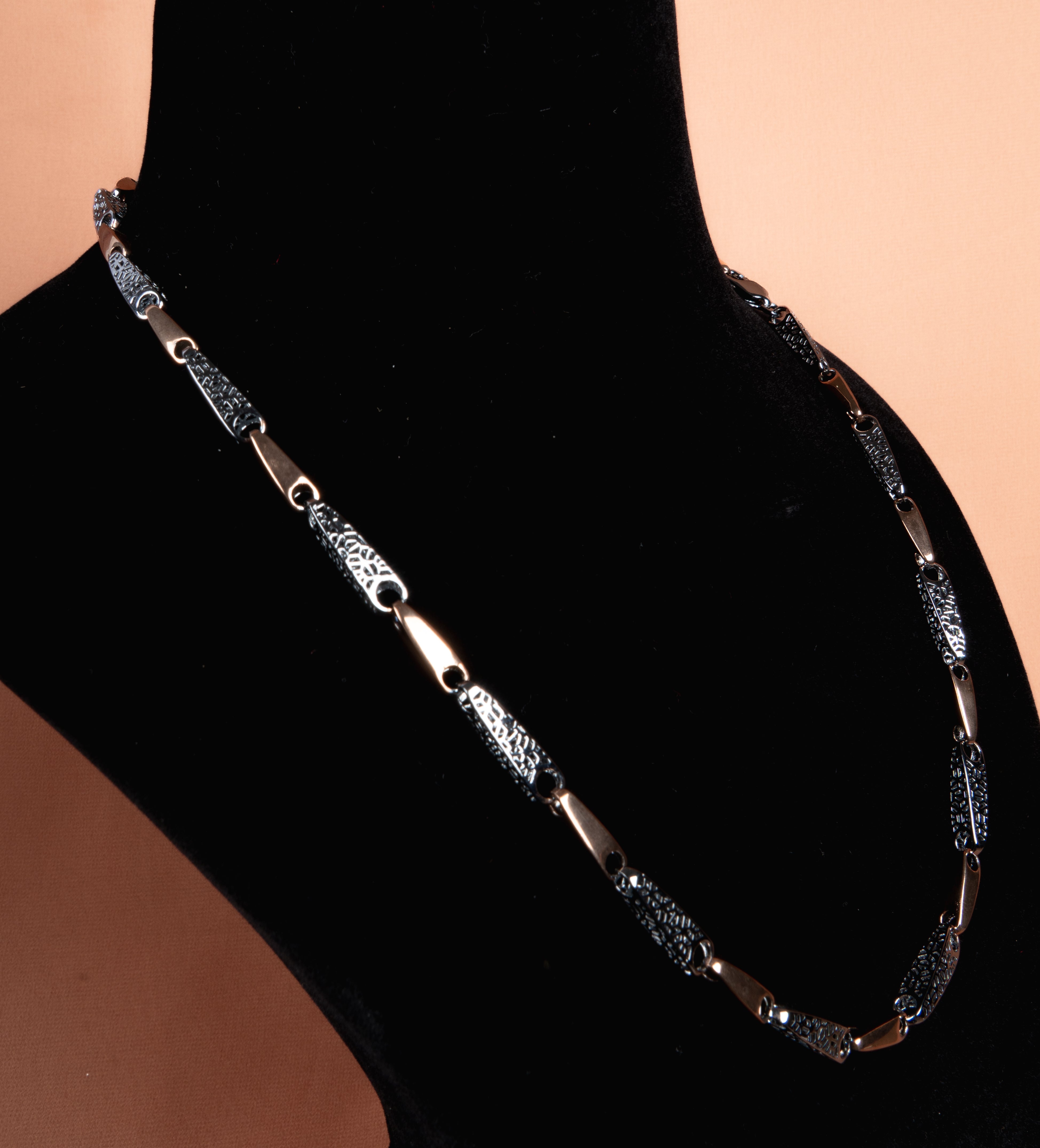 Dual Tone Geometric Link Silver Necklace
