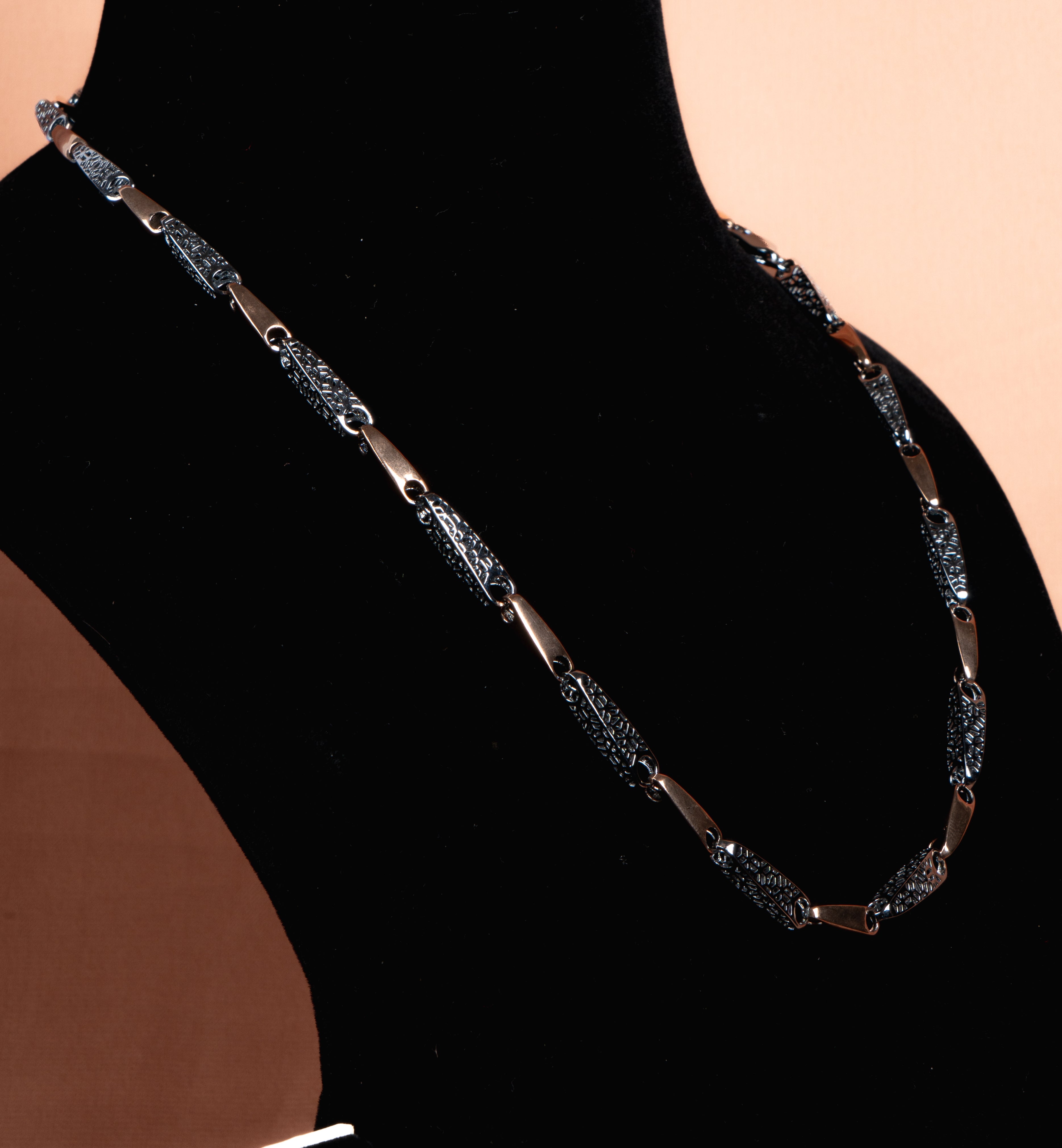 Dual Tone Geometric Link Silver Necklace