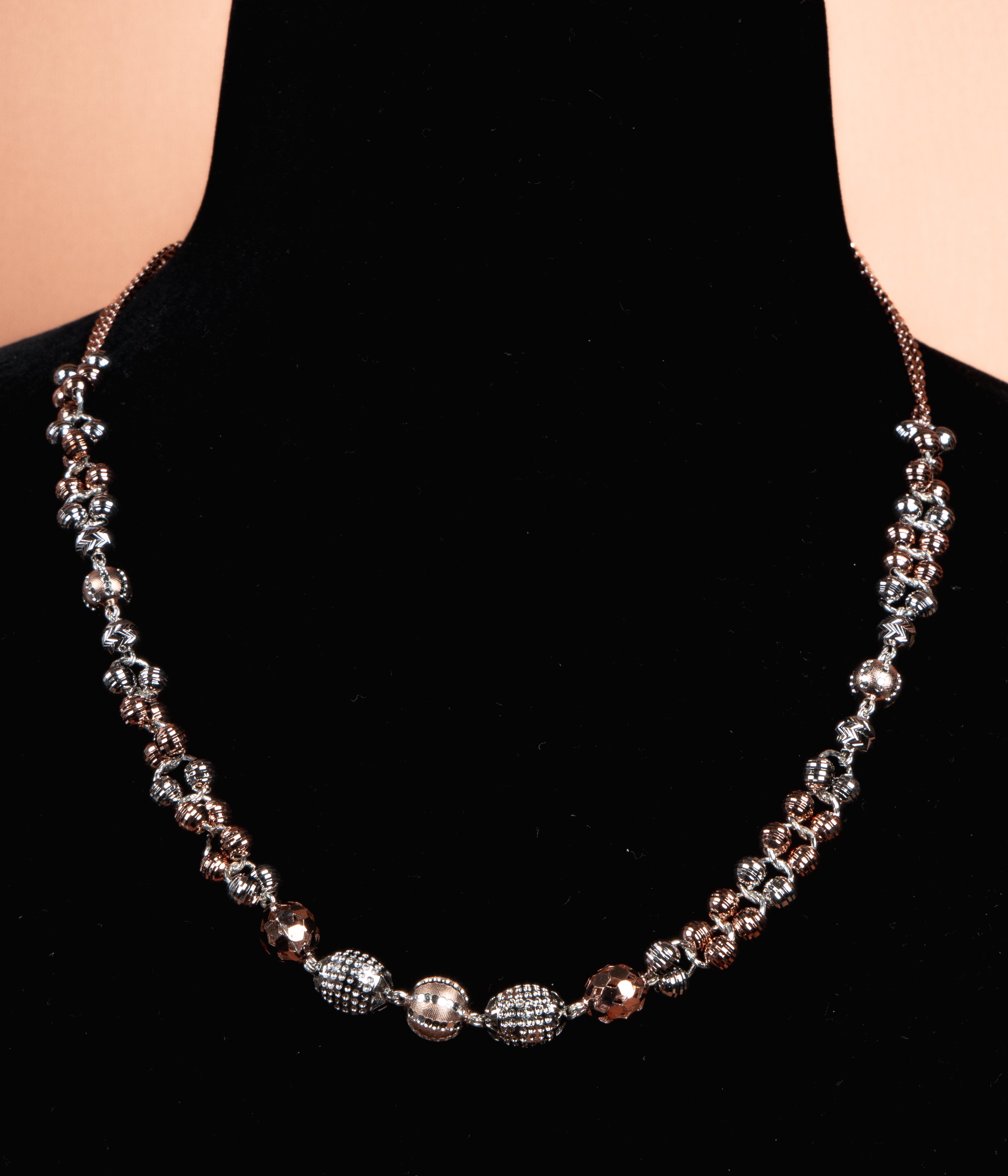 Dual Tone Textured Bead Silver Necklace