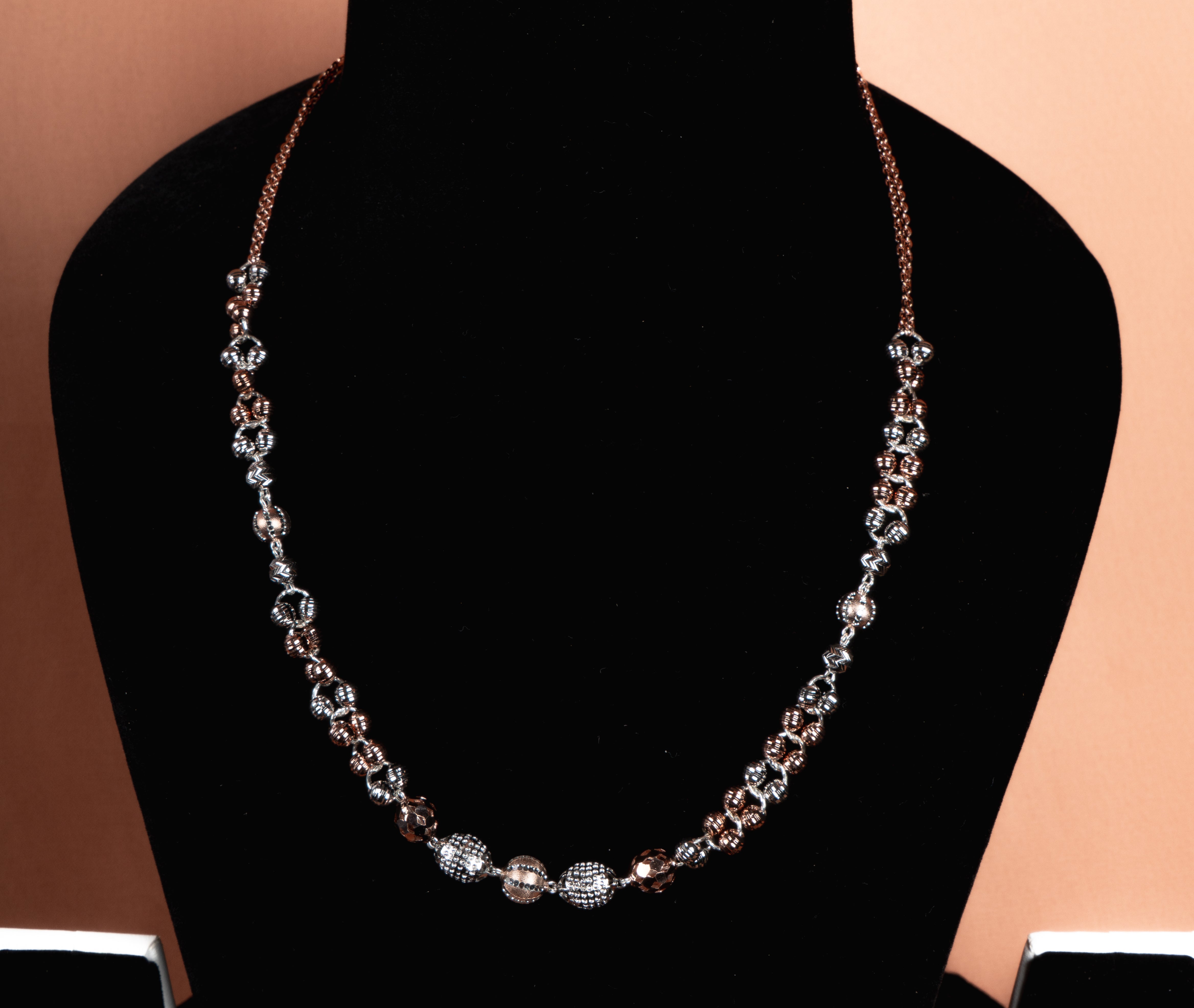 Dual Tone Textured Bead Silver Necklace