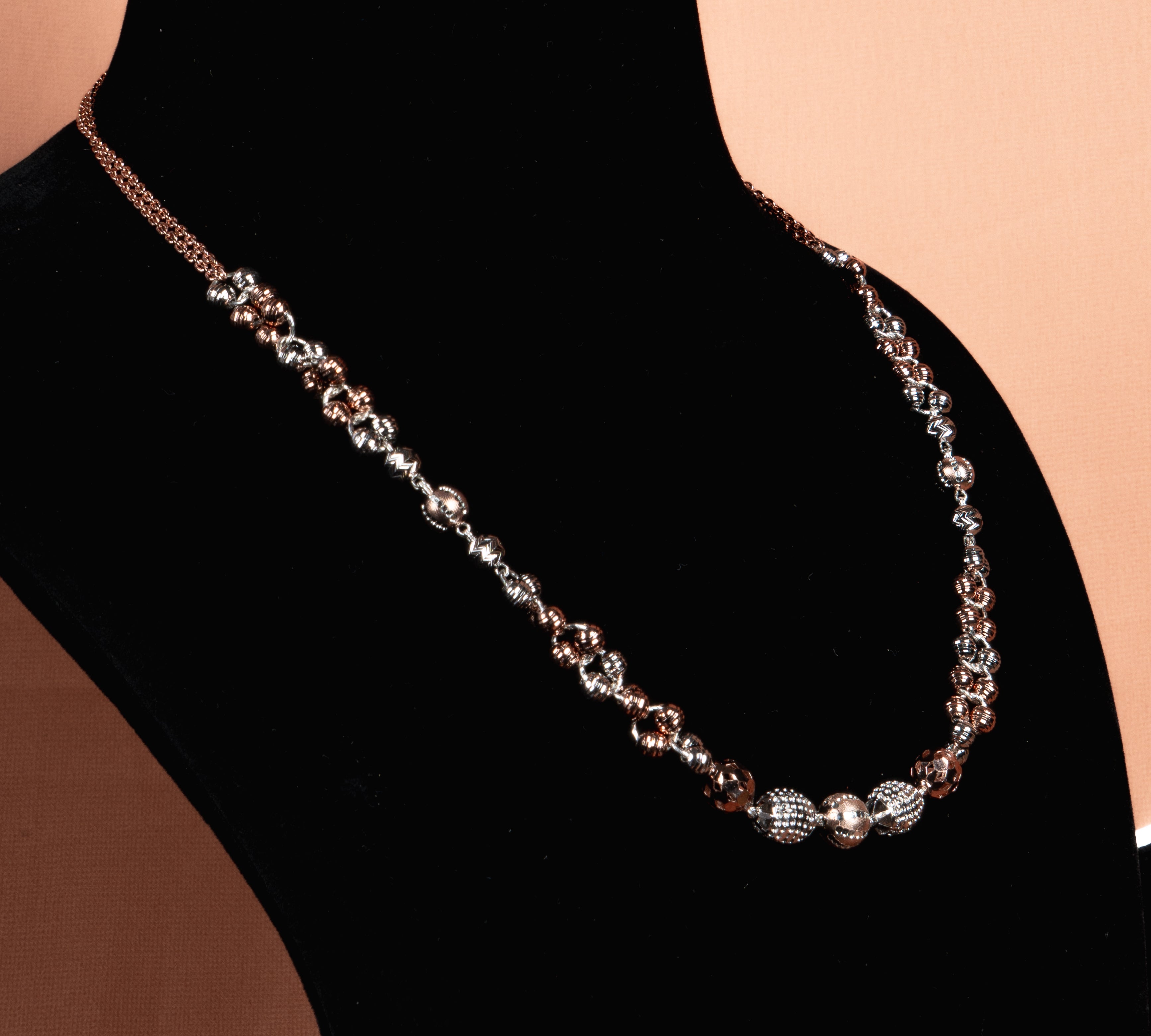 Dual Tone Textured Bead Silver Necklace
