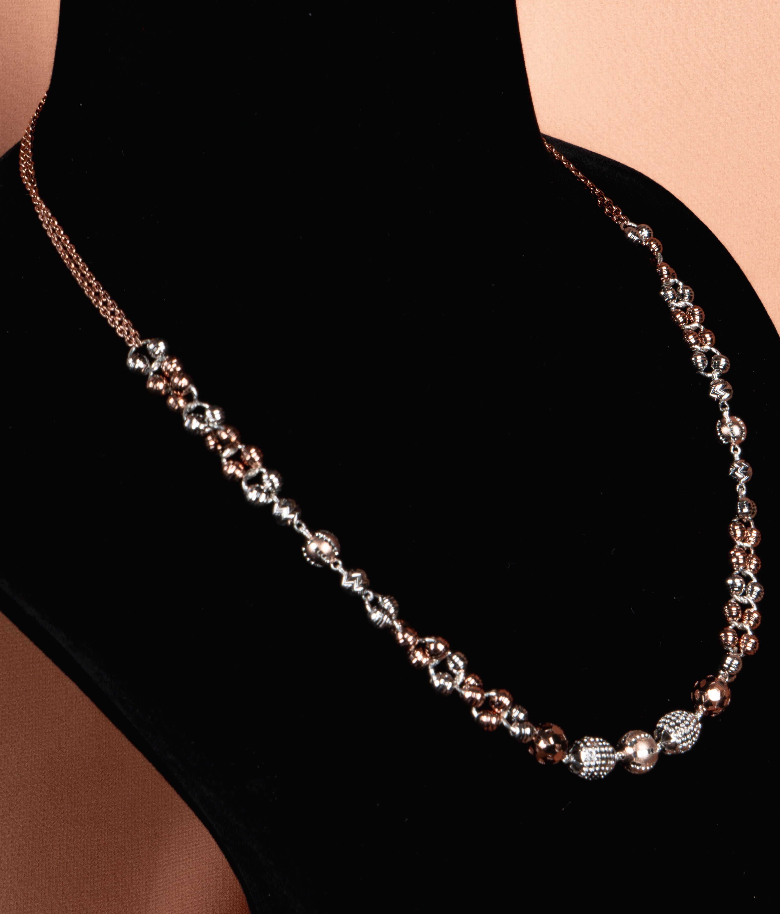 Dual Tone Textured Bead Silver Necklace