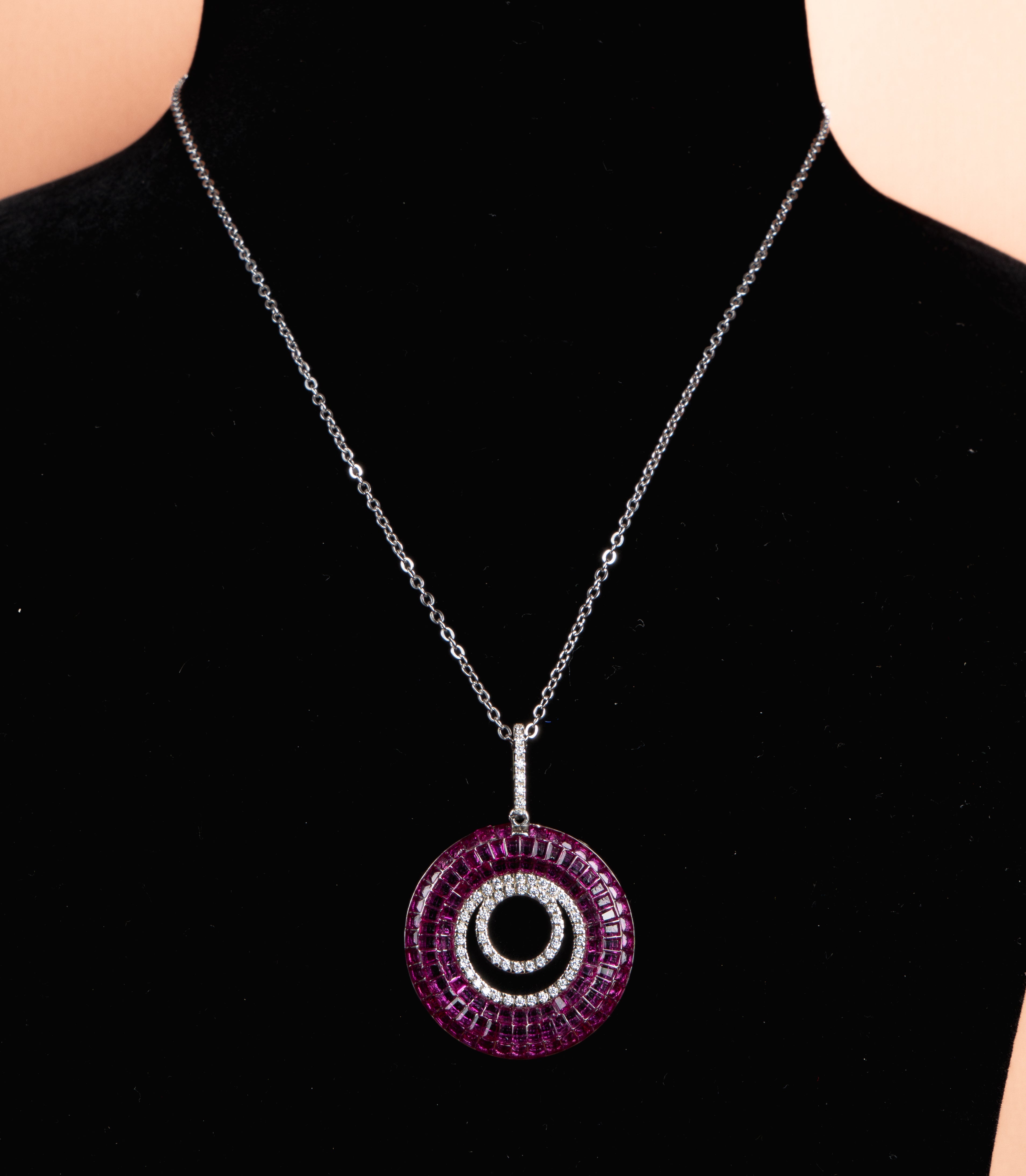 Miravelle Ruby Halo Necklace and Earrings Set
