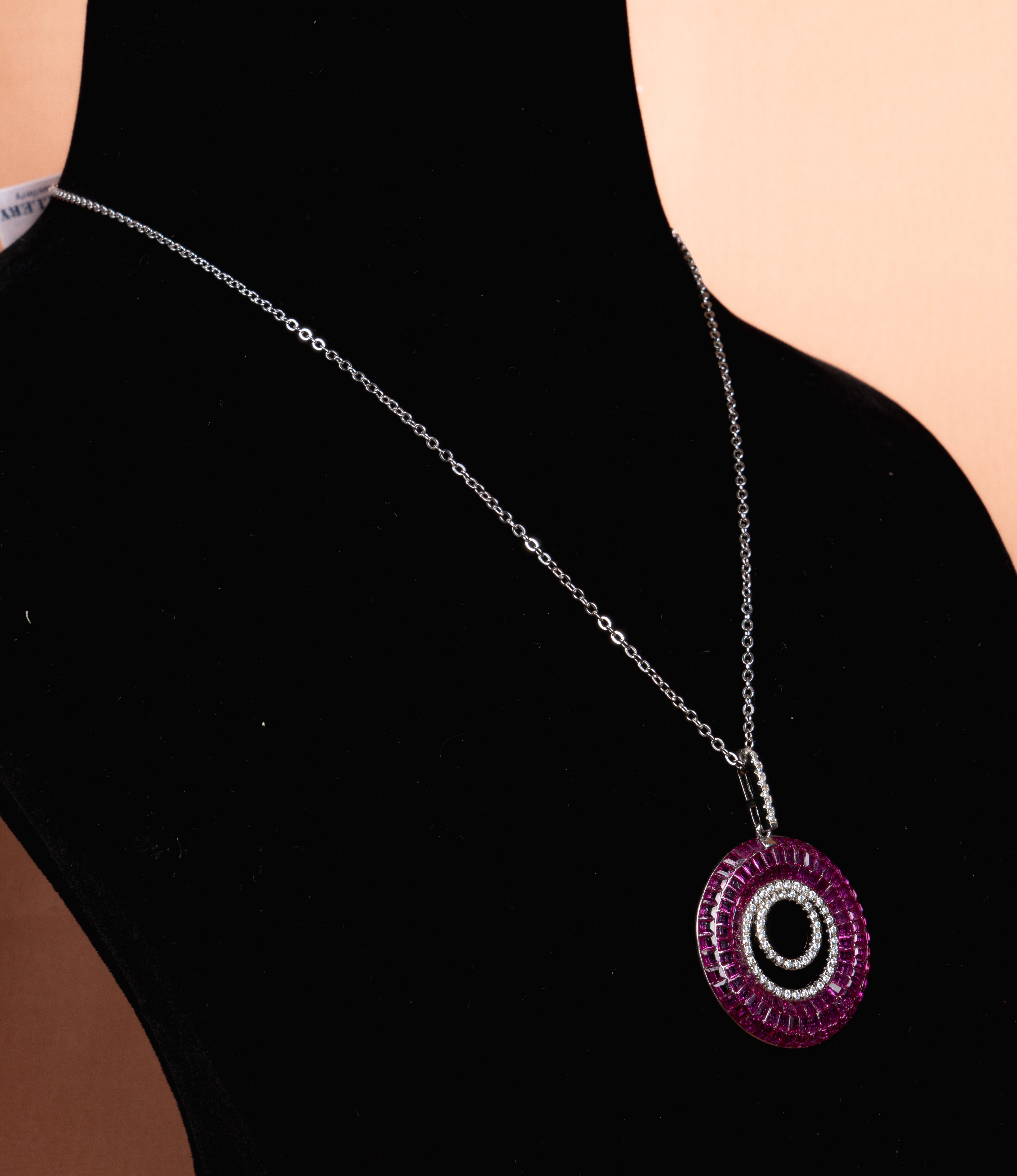 Miravelle Ruby Halo Necklace and Earrings Set