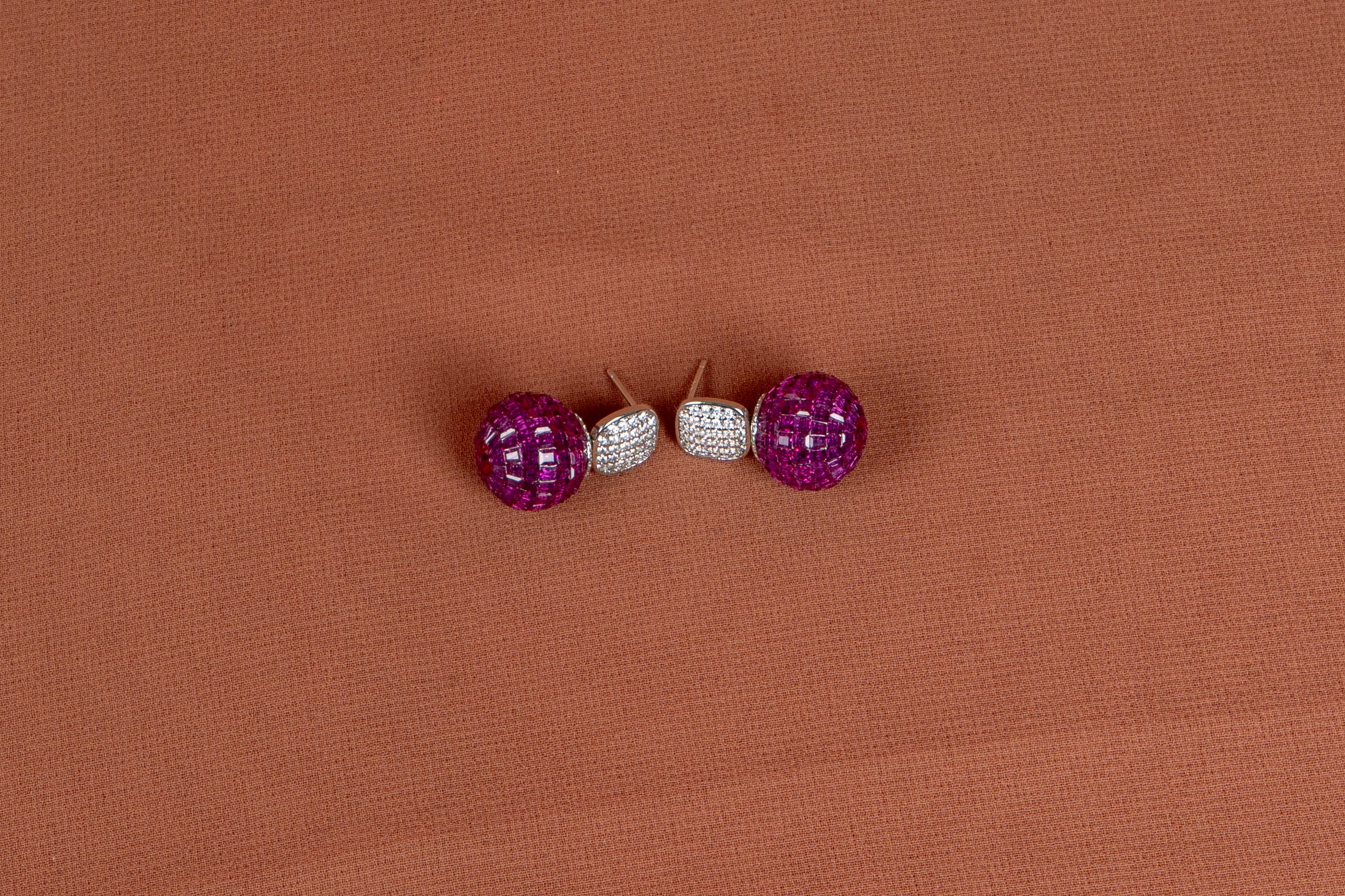 Miravelle Ruby Halo Necklace and Earrings Set