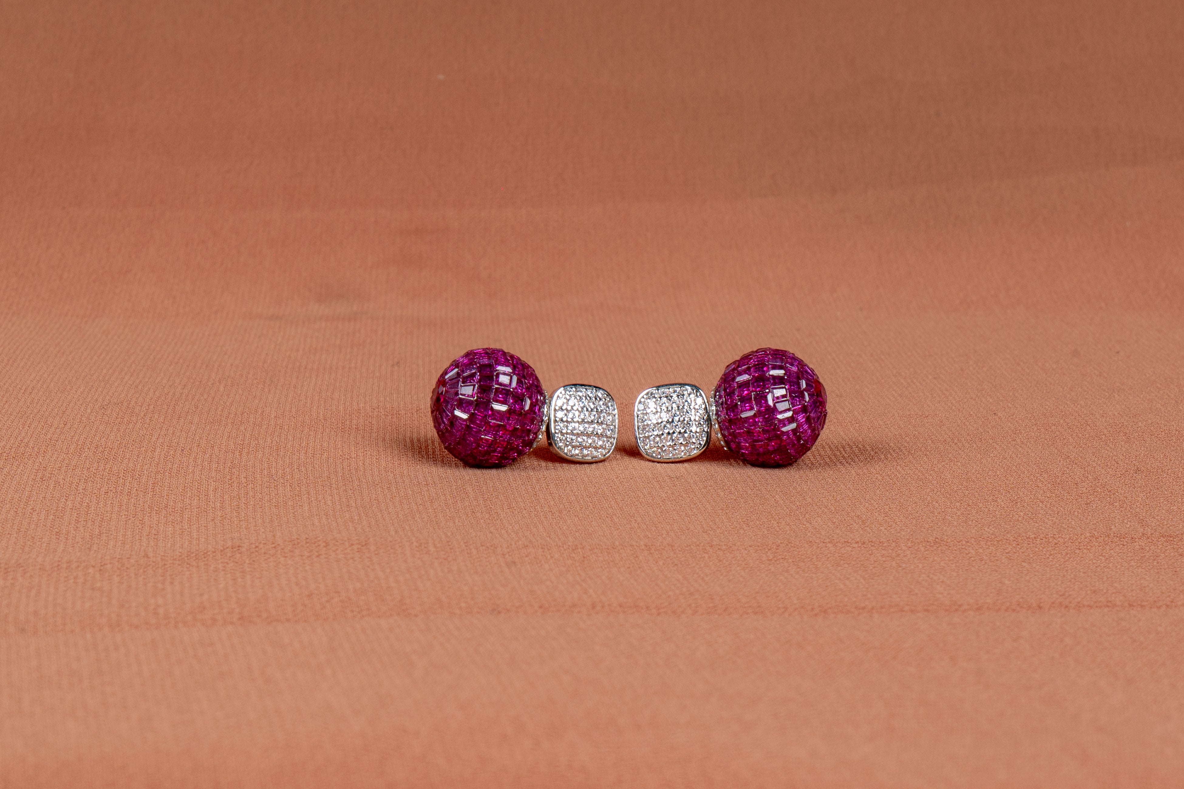 Miravelle Ruby Halo Necklace and Earrings Set