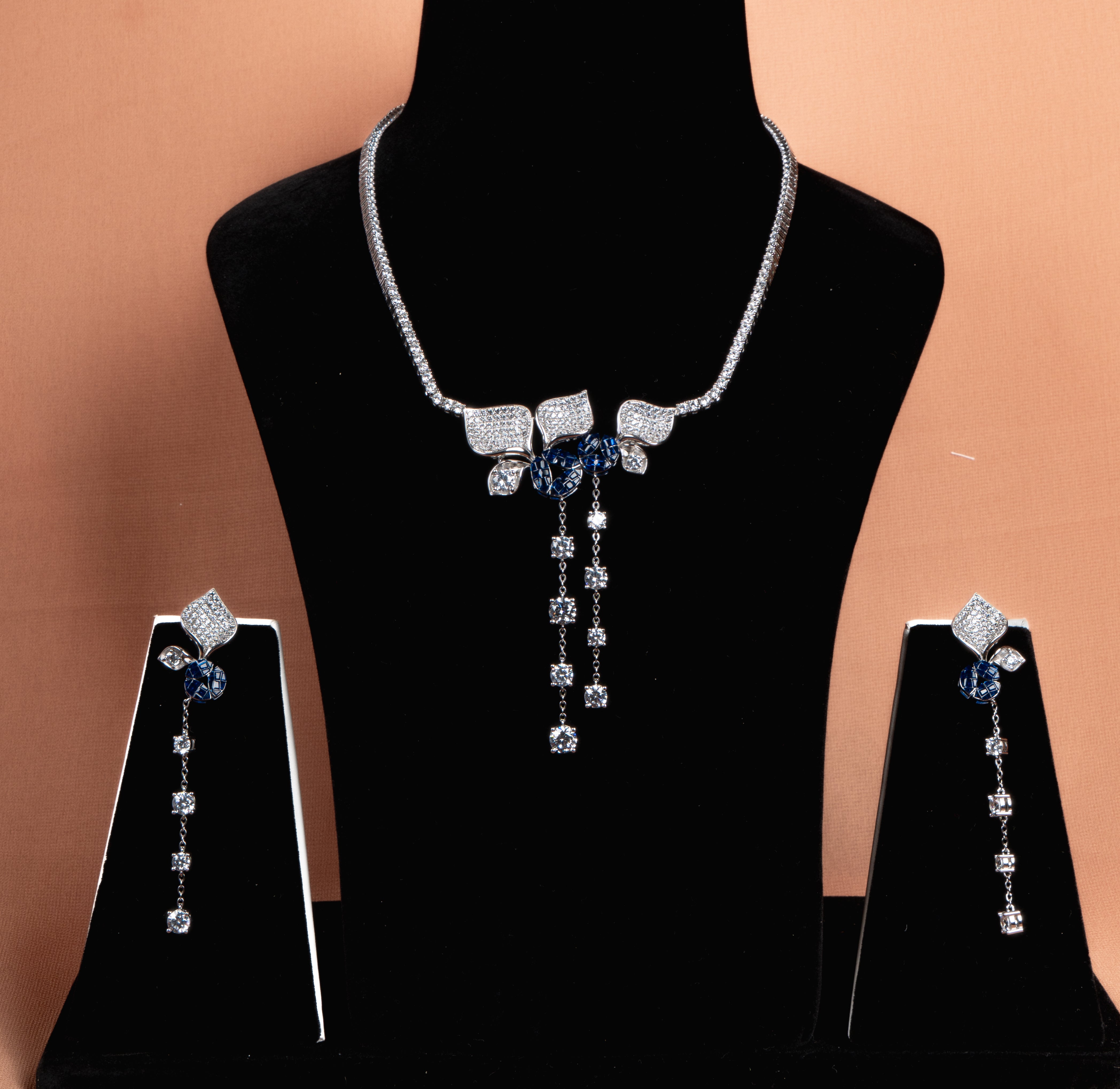 Aurellia Sapphire Cascade Necklace and Earrings Set