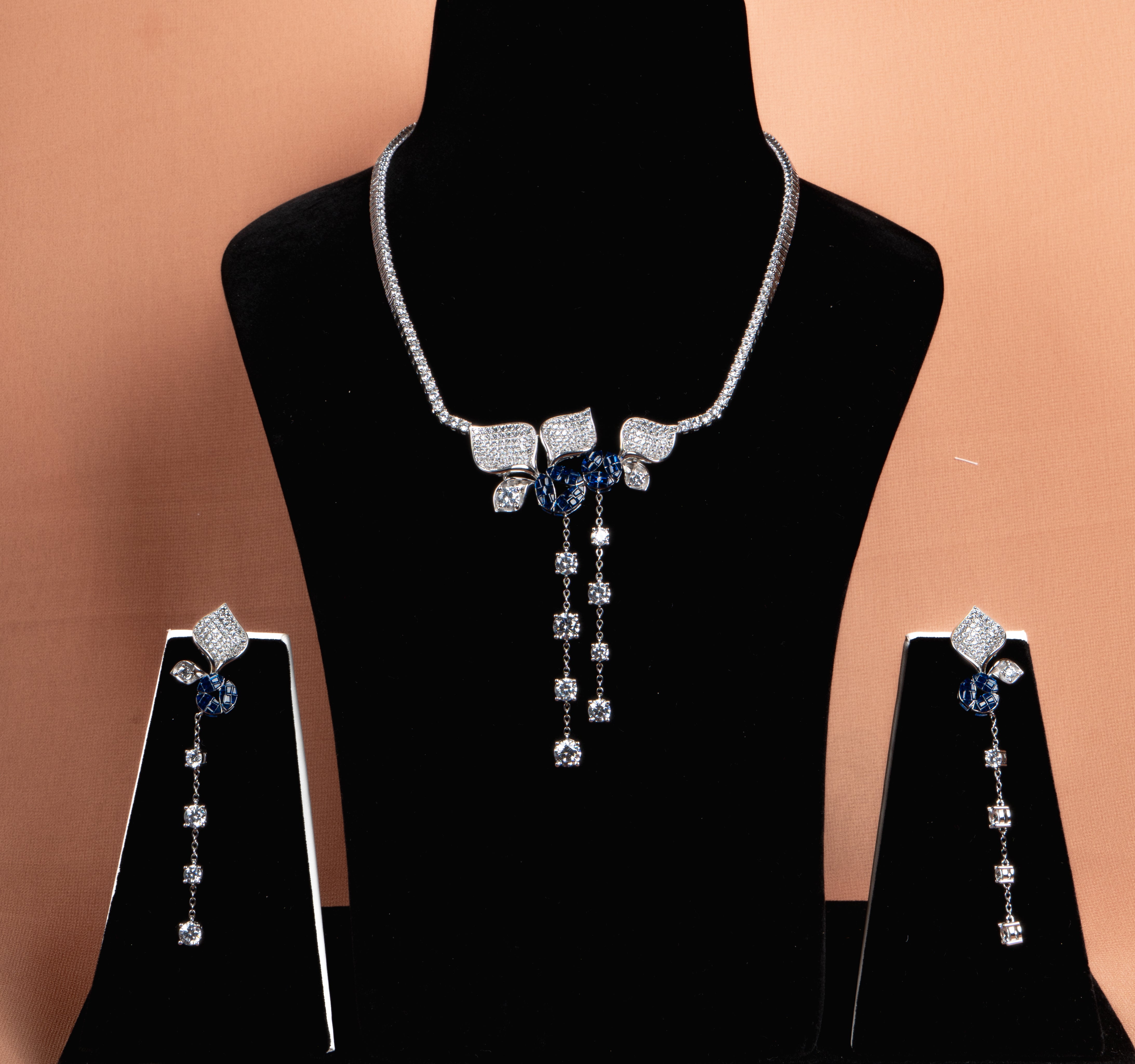 Aurellia Sapphire Cascade Necklace and Earrings Set