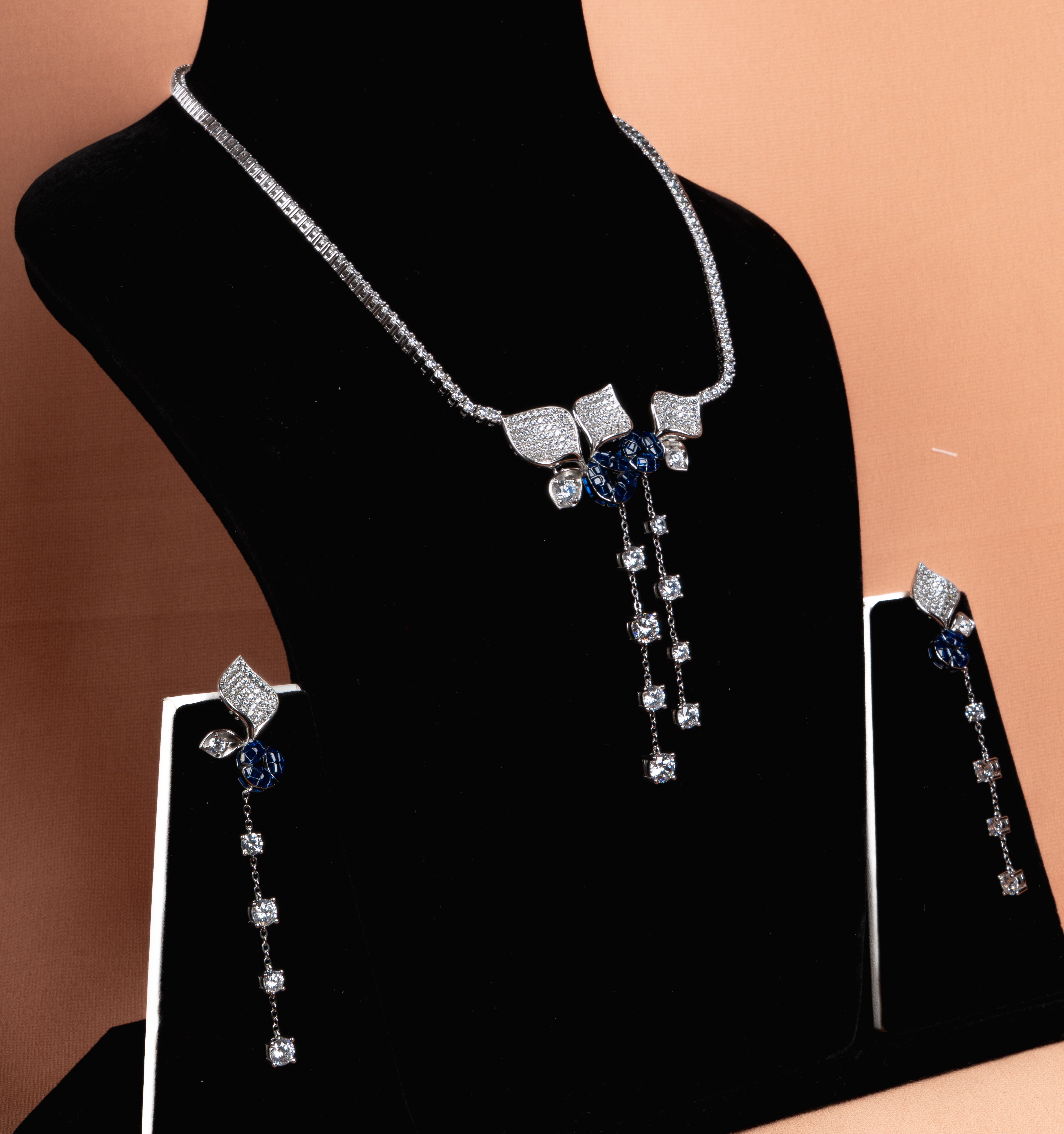 Aurellia Sapphire Cascade Necklace and Earrings Set
