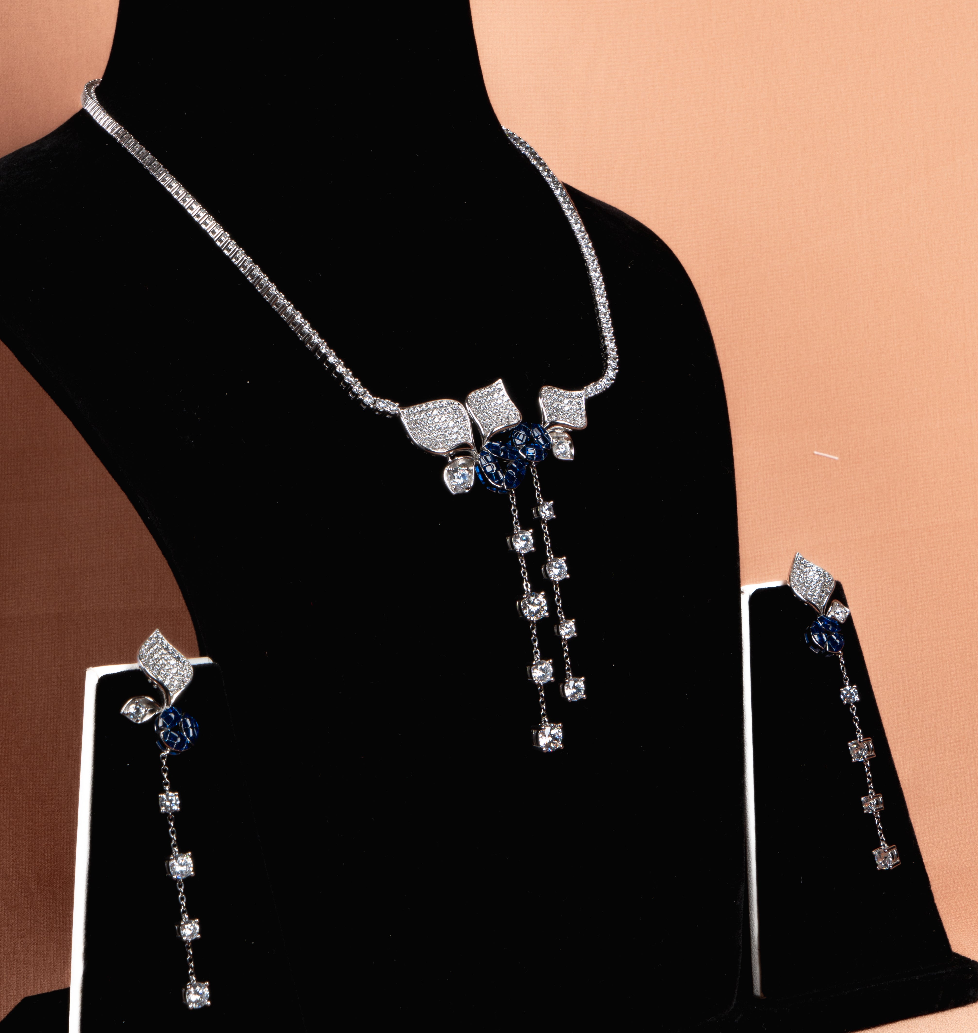 Aurellia Sapphire Cascade Necklace and Earrings Set