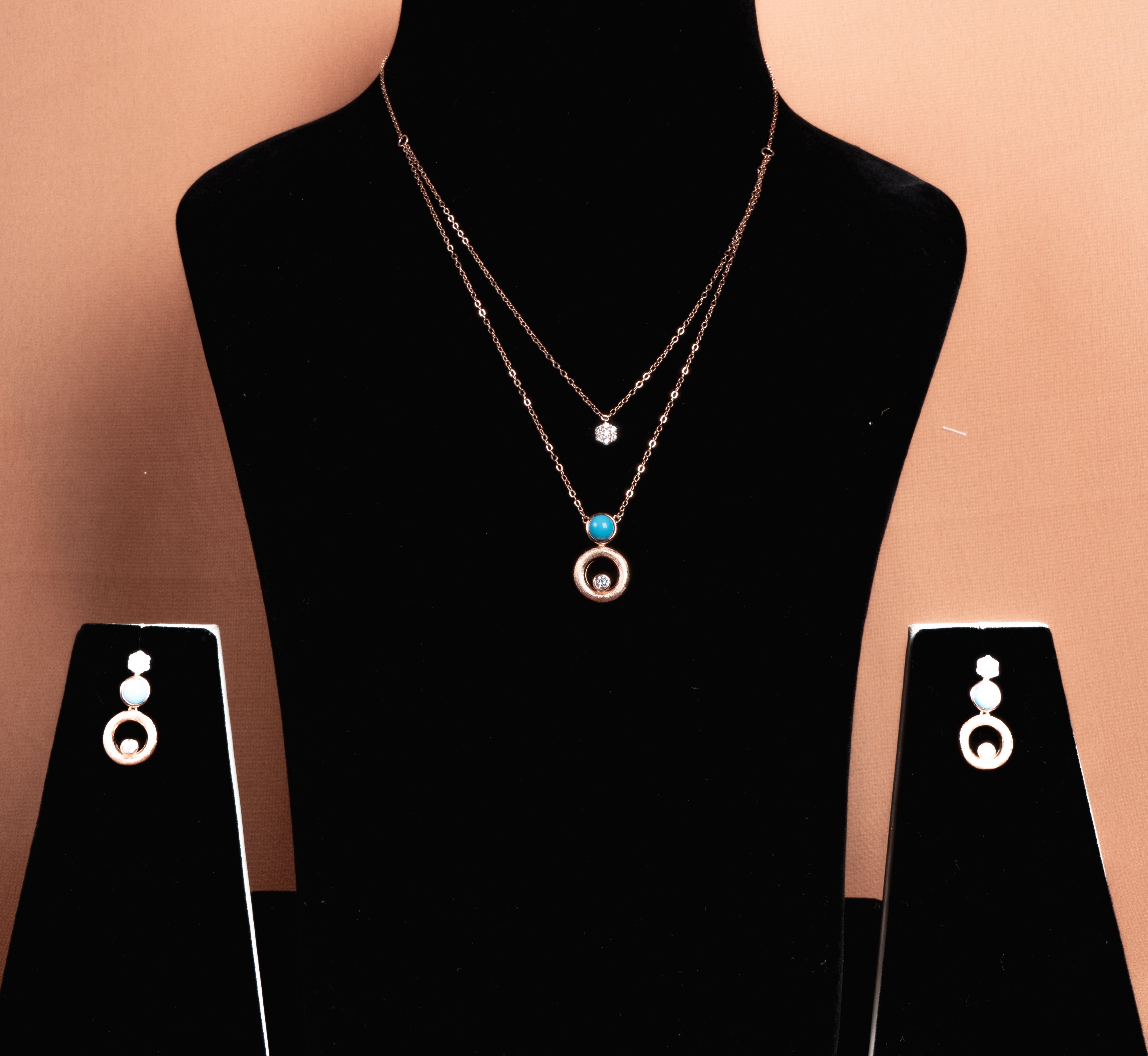 Caelira Layered Necklace and Drop Earrings Set