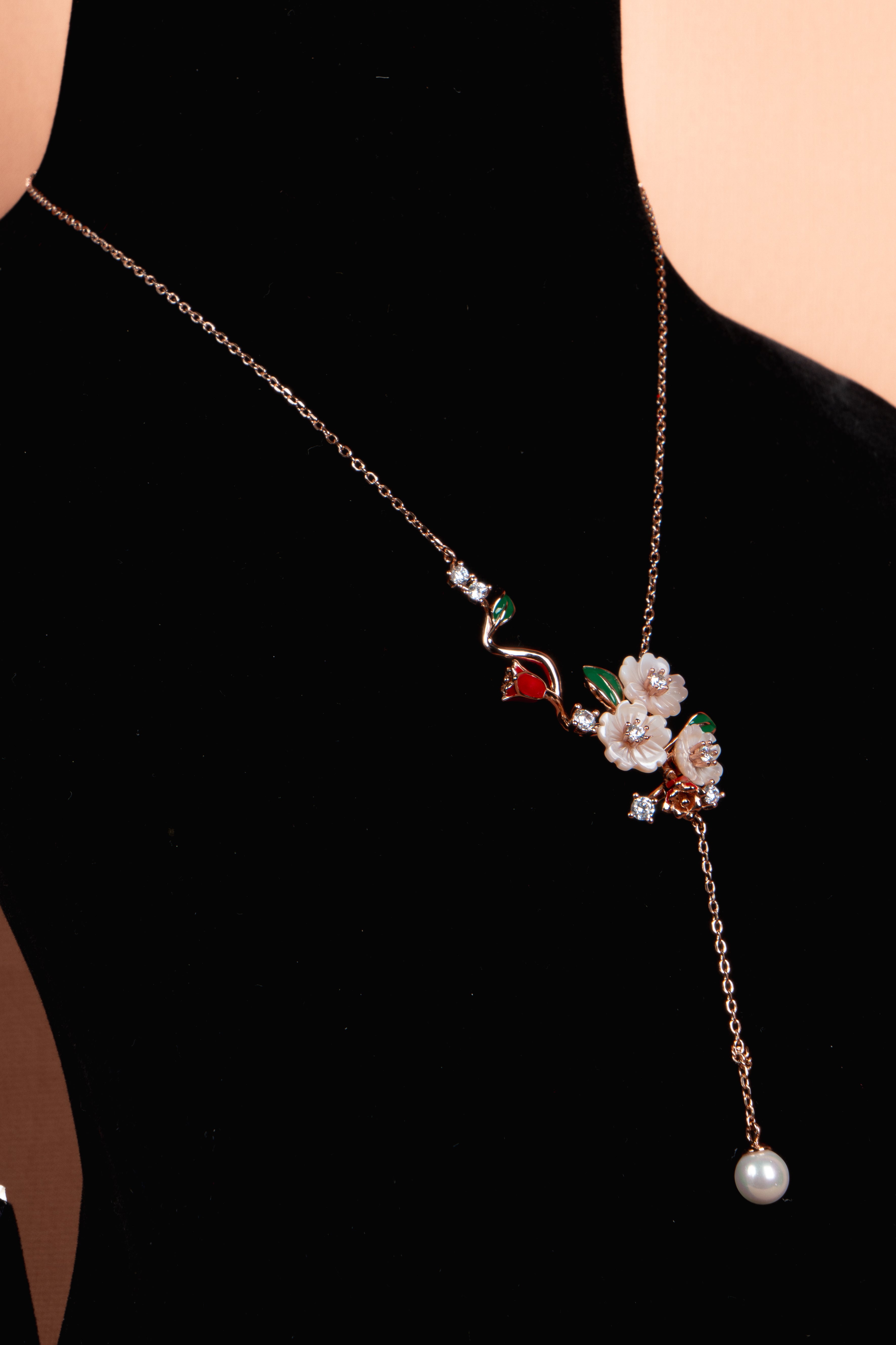 Blossom Pearl Drop Necklace and Earrings Set
