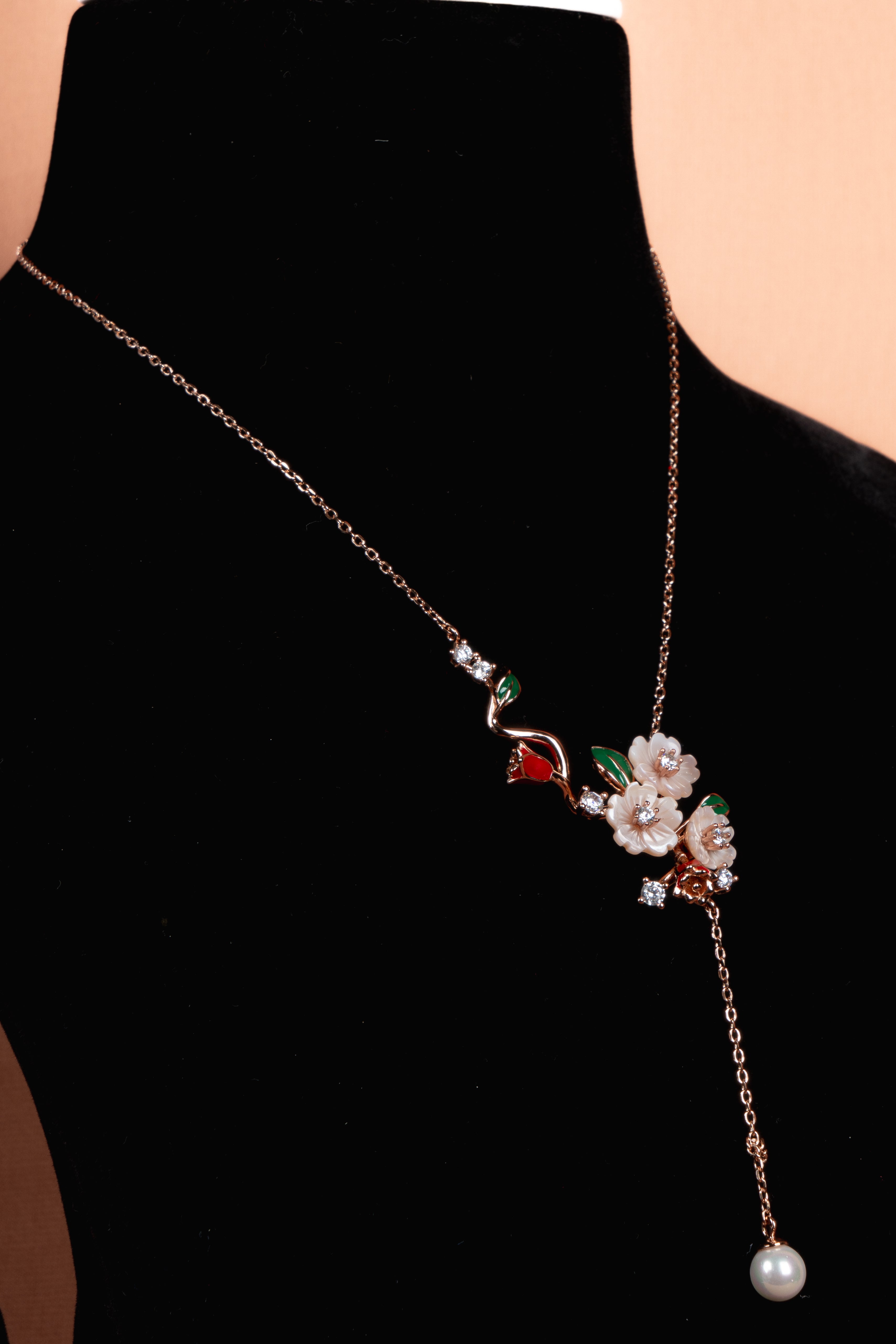 Blossom Pearl Drop Necklace and Earrings Set