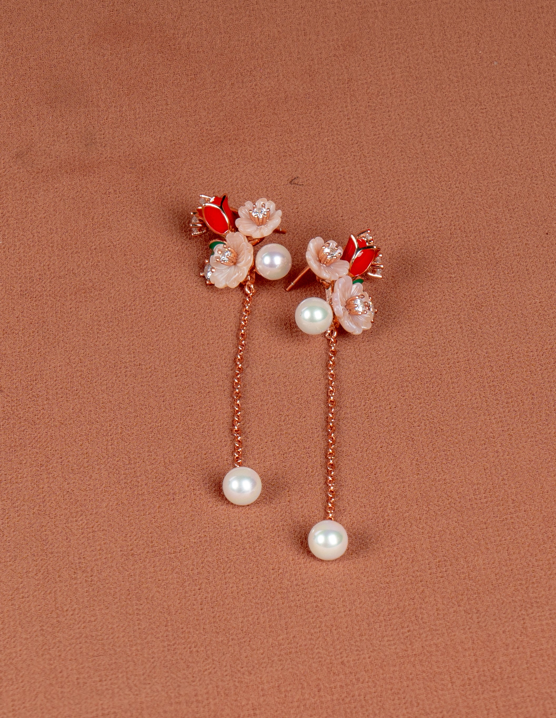 Blossom Pearl Drop Necklace and Earrings Set