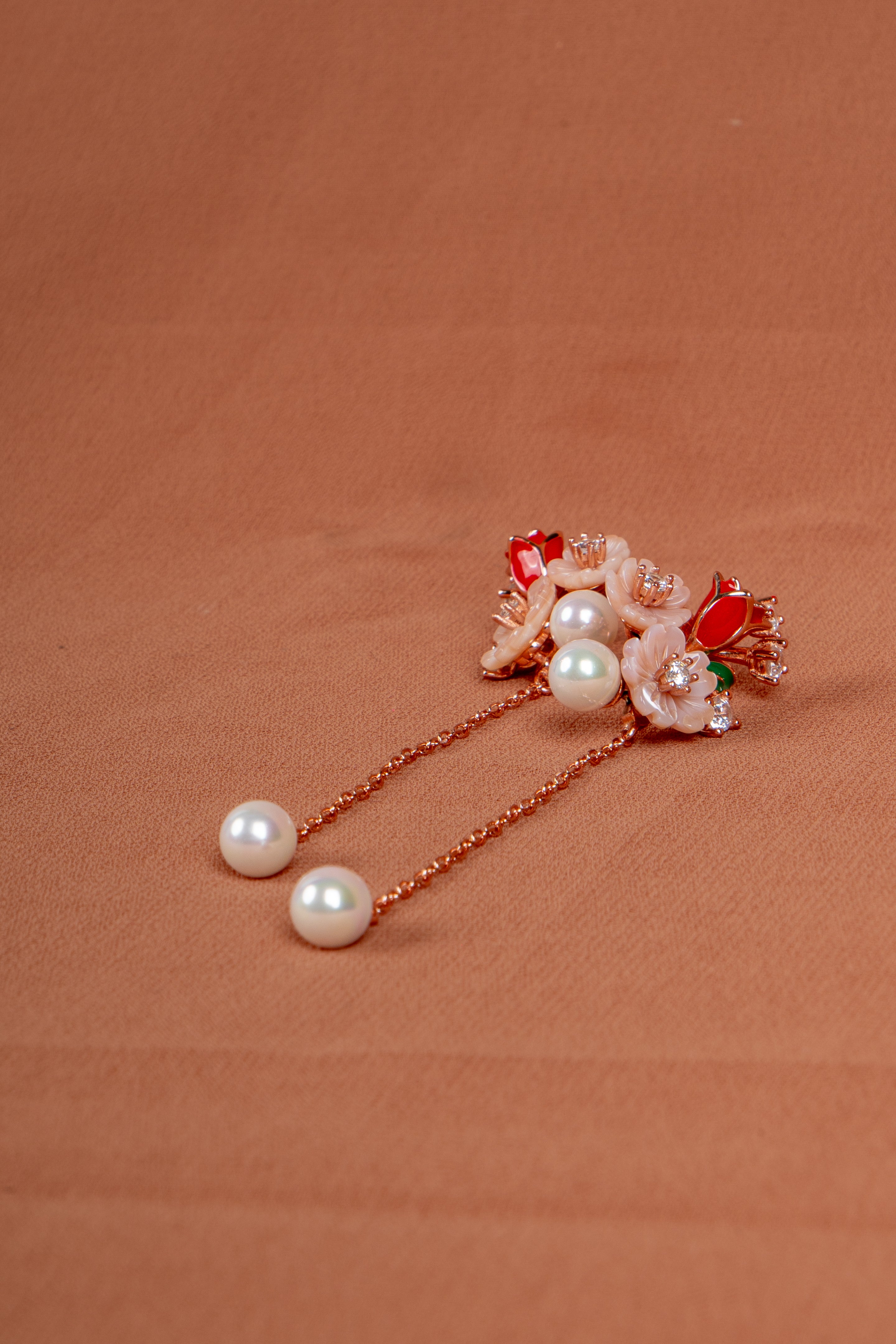 Blossom Pearl Drop Necklace and Earrings Set